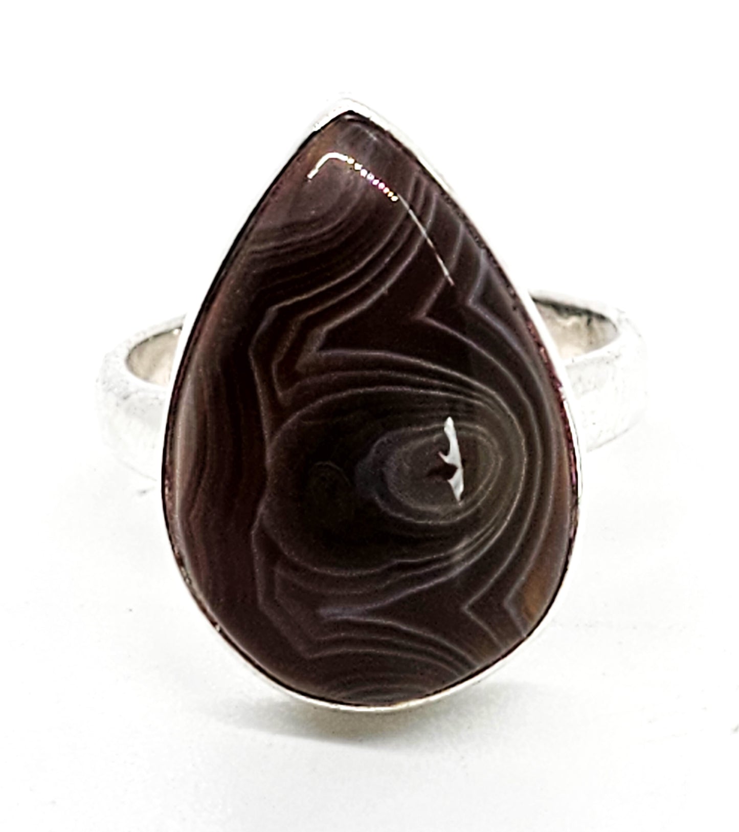 Botswana Agate Sardonyx pear cut vintage sterling silver ring size 7 and 1/2