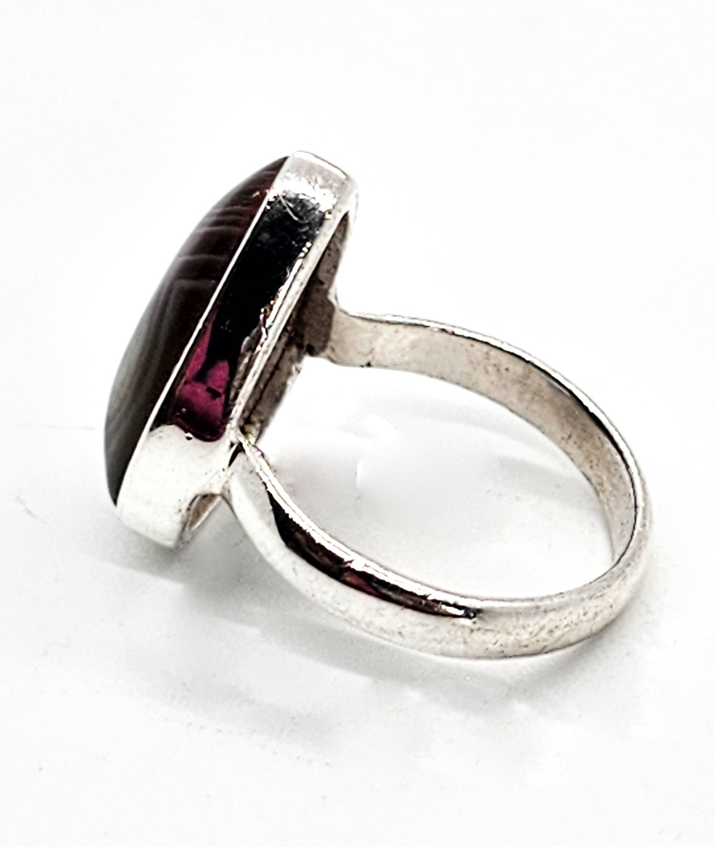 Botswana Agate Sardonyx pear cut vintage sterling silver ring size 7 and 1/2