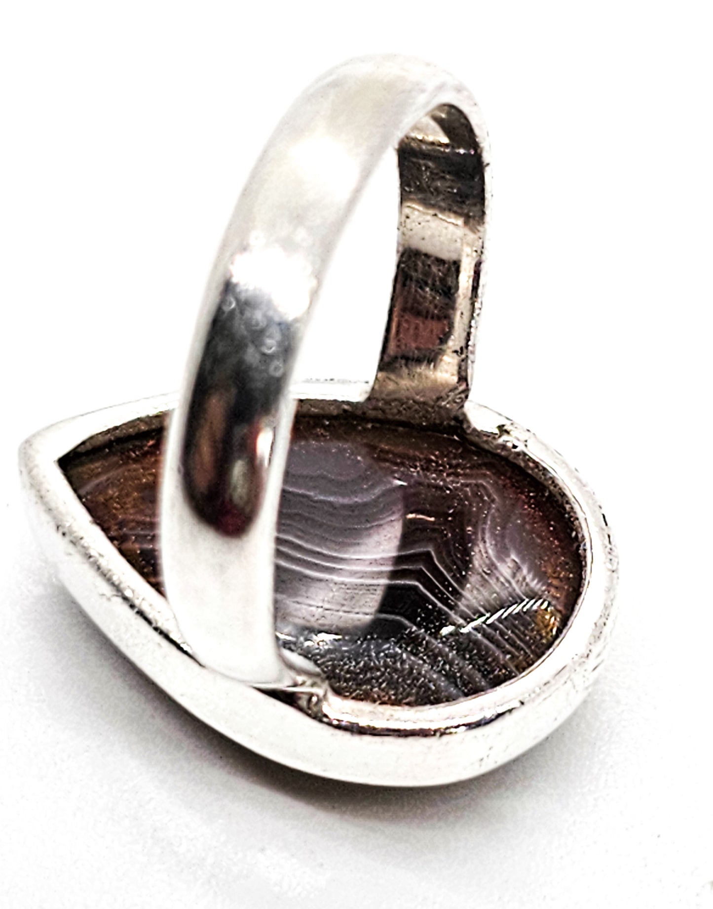 Botswana Agate Sardonyx pear cut vintage sterling silver ring size 7 and 1/2