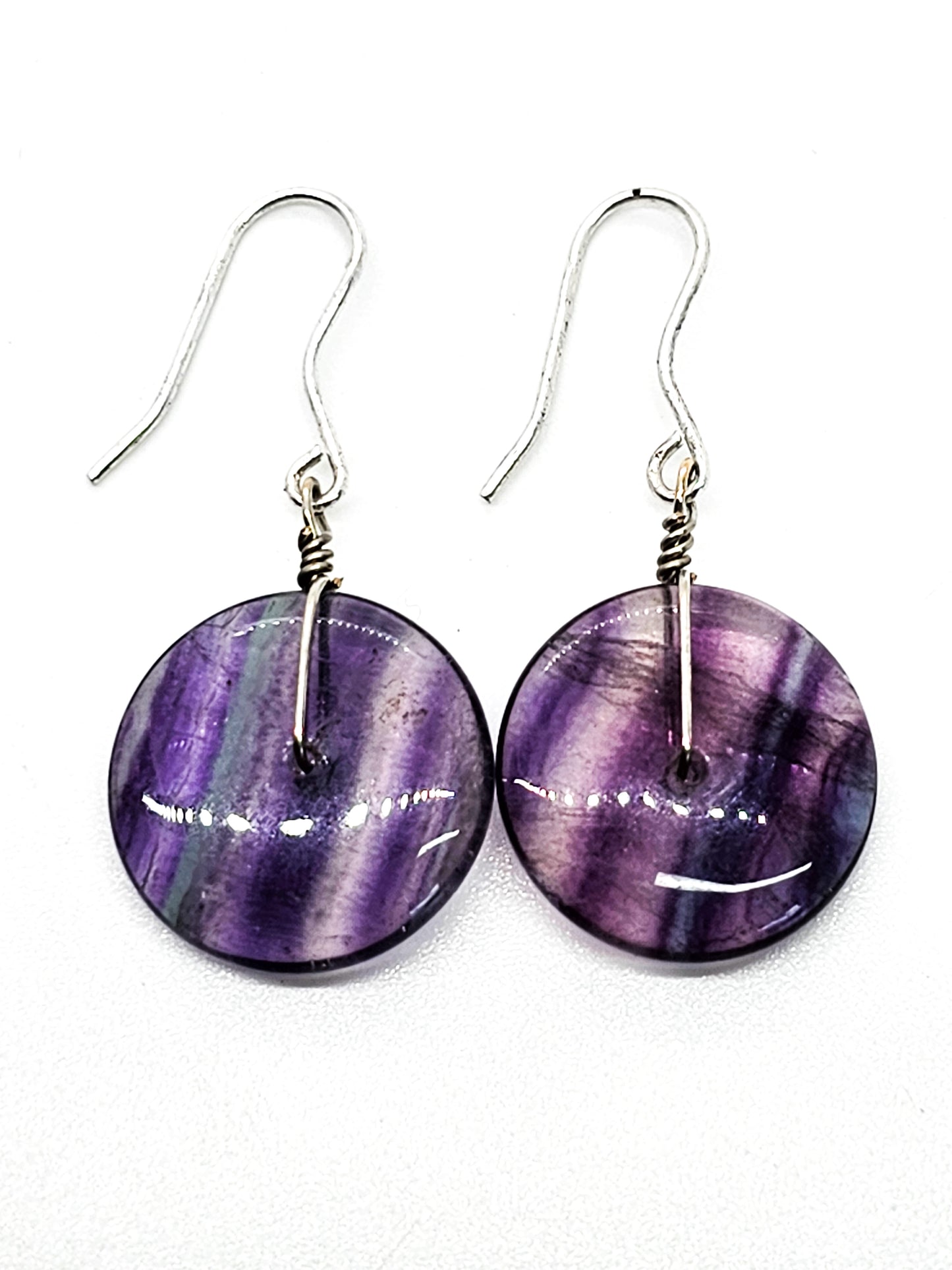 Banded Fluorite Disk FAS sterling silver vintage drop earrings Fluorite Donut