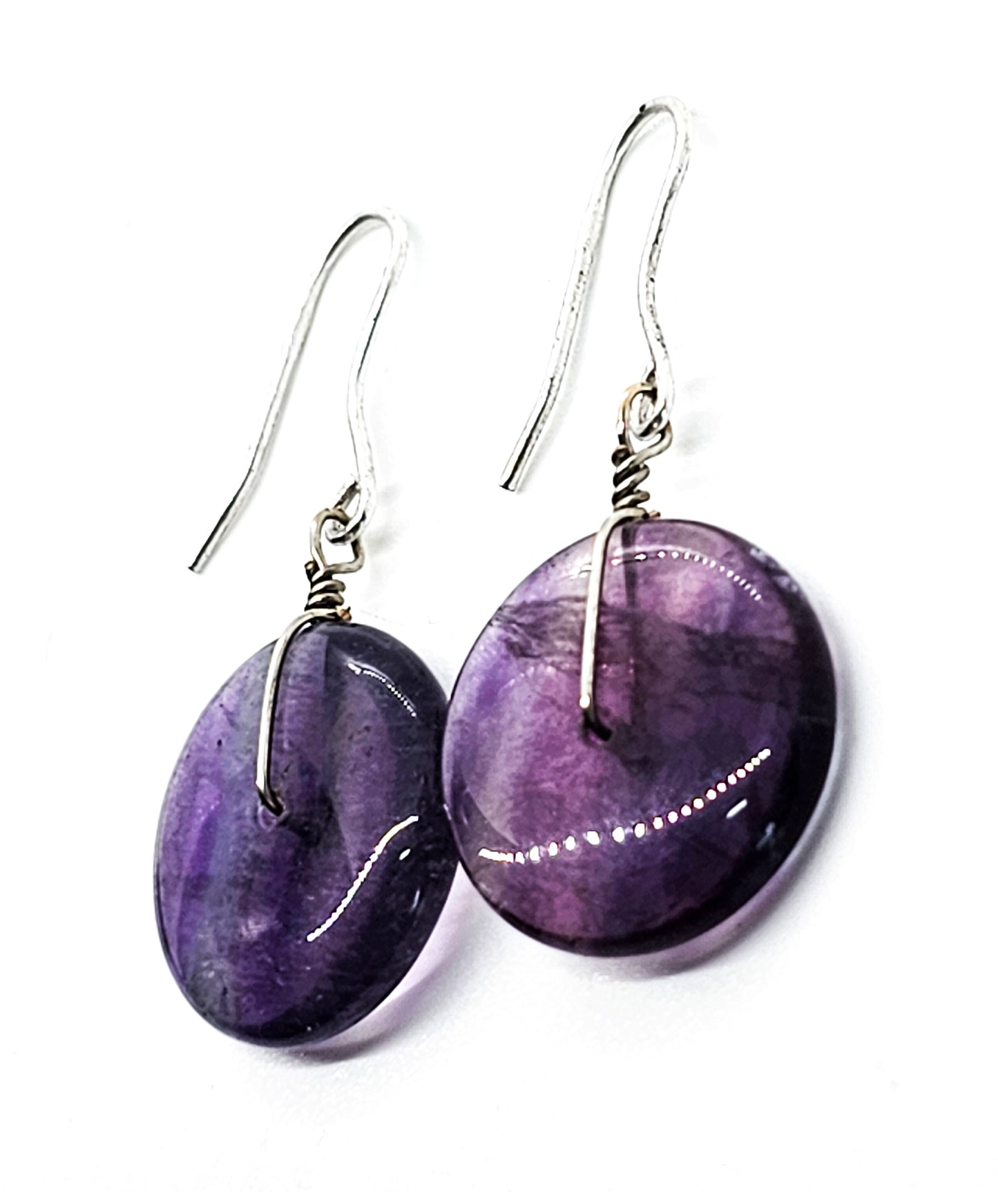 Banded Fluorite Disk FAS sterling silver vintage drop earrings Fluorite Donut