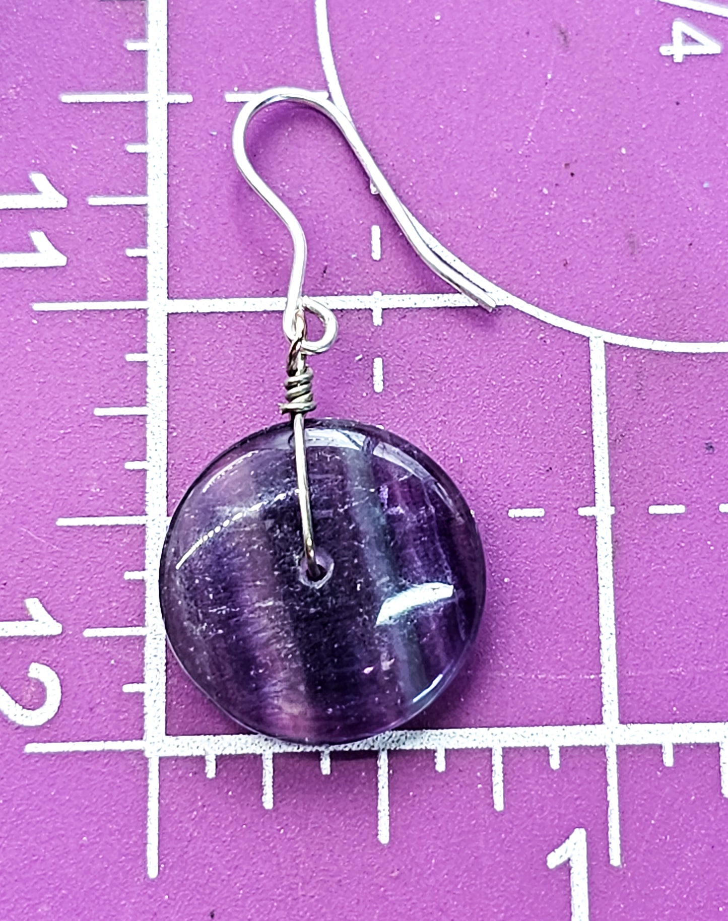 Banded Fluorite Disk FAS sterling silver vintage drop earrings Fluorite Donut