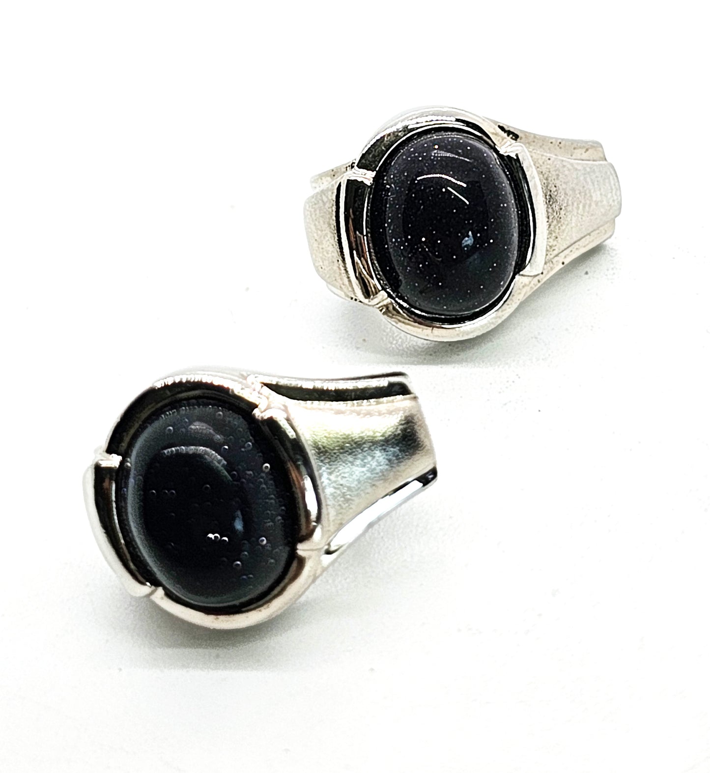 Modernist Blue goldstone glittering gemstone vintage sterling silver earrings