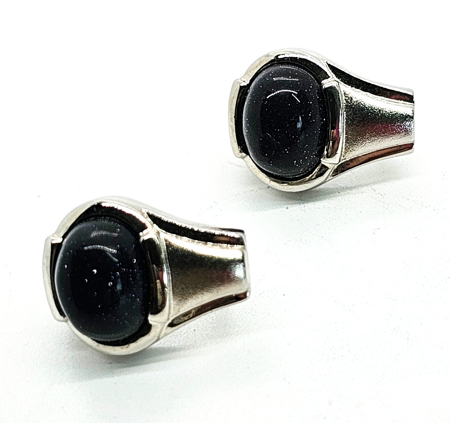 Modernist Blue goldstone glittering gemstone vintage sterling silver earrings