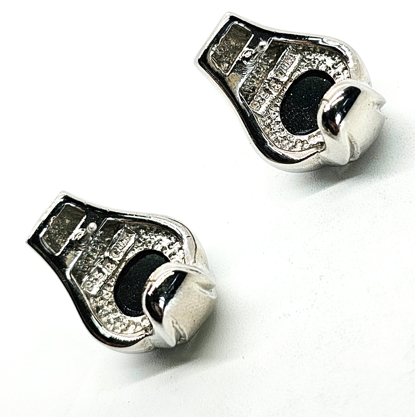 Modernist Blue goldstone glittering gemstone vintage sterling silver earrings
