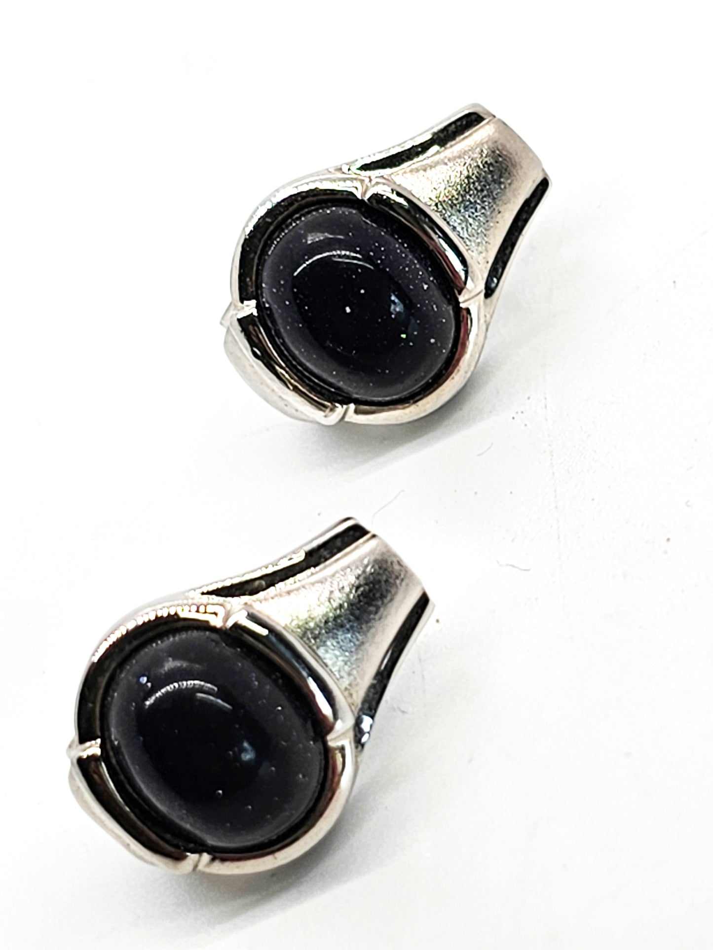 Modernist Blue goldstone glittering gemstone vintage sterling silver earrings