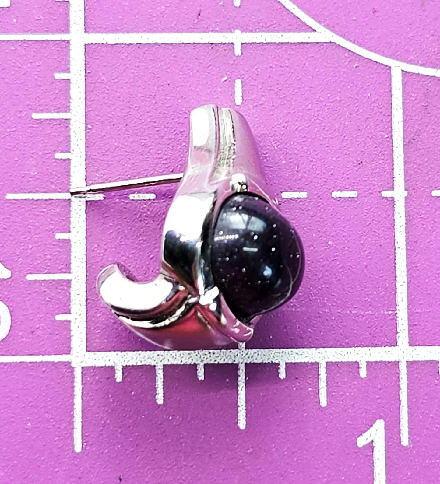 Modernist Blue goldstone glittering gemstone vintage sterling silver earrings
