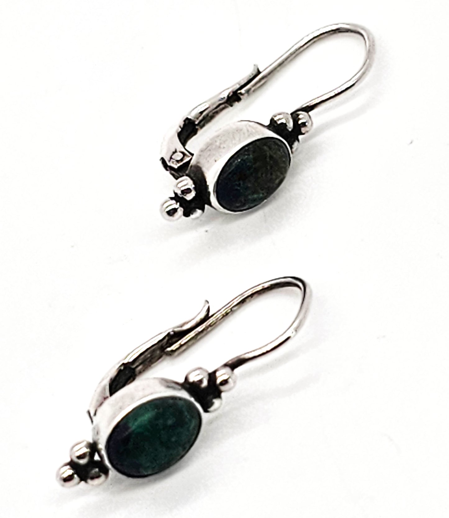 Chrysocolla blue green gemstone vintage Balinese sterling silver earrings