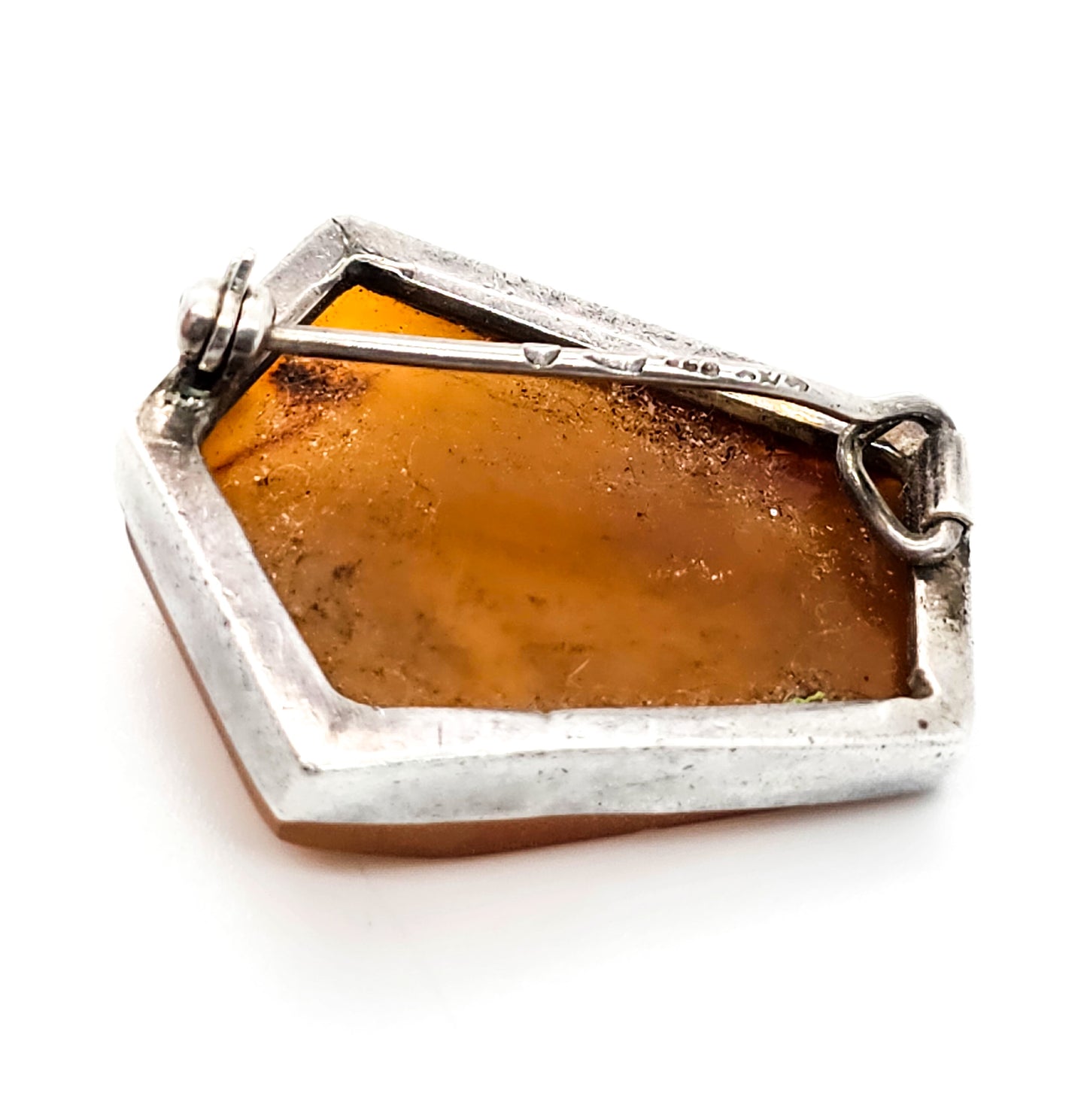 Polish Baltic Amber Abstract vintage sterling silver brooch