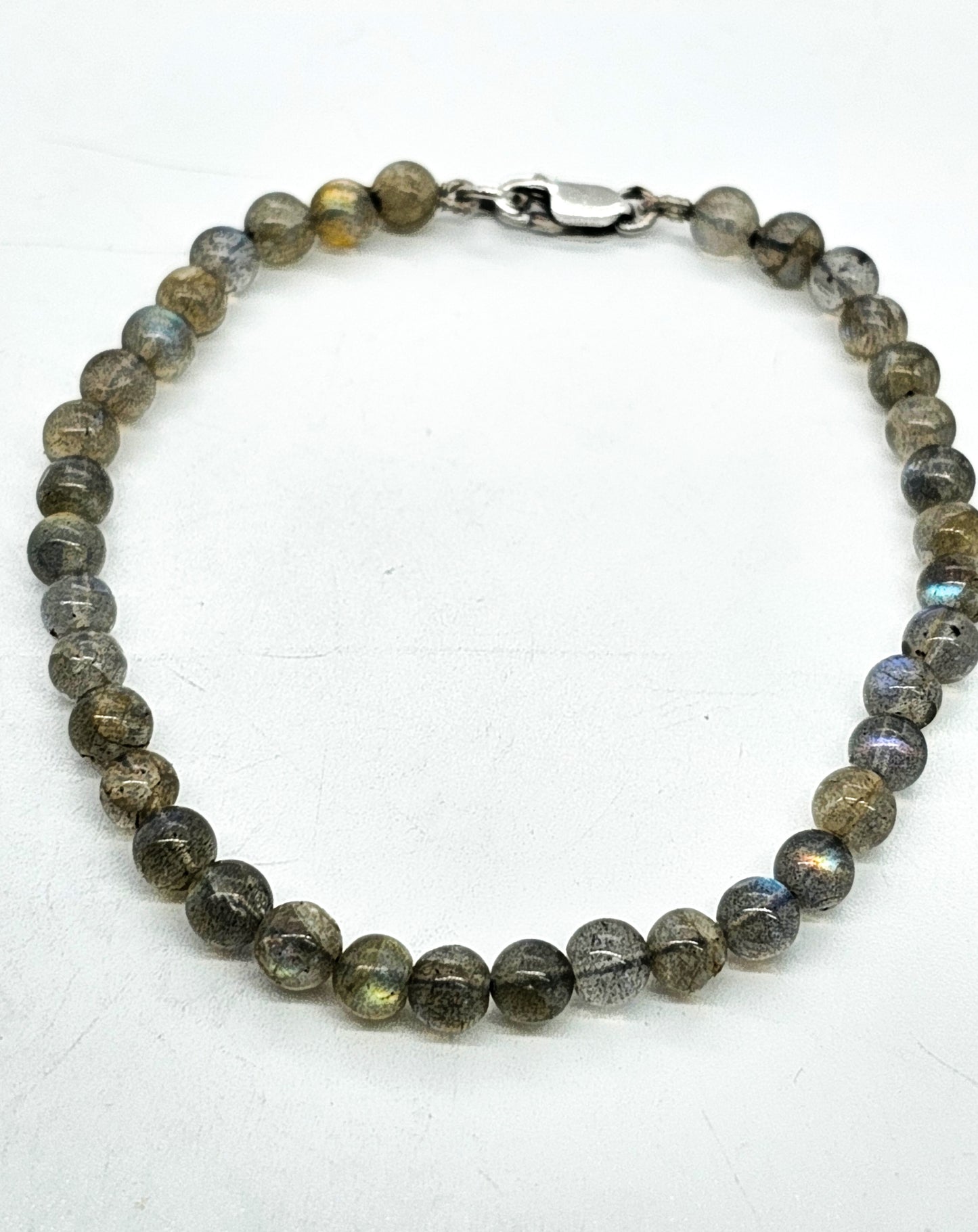 Labradorite flashy beaded sterling silver bracelet