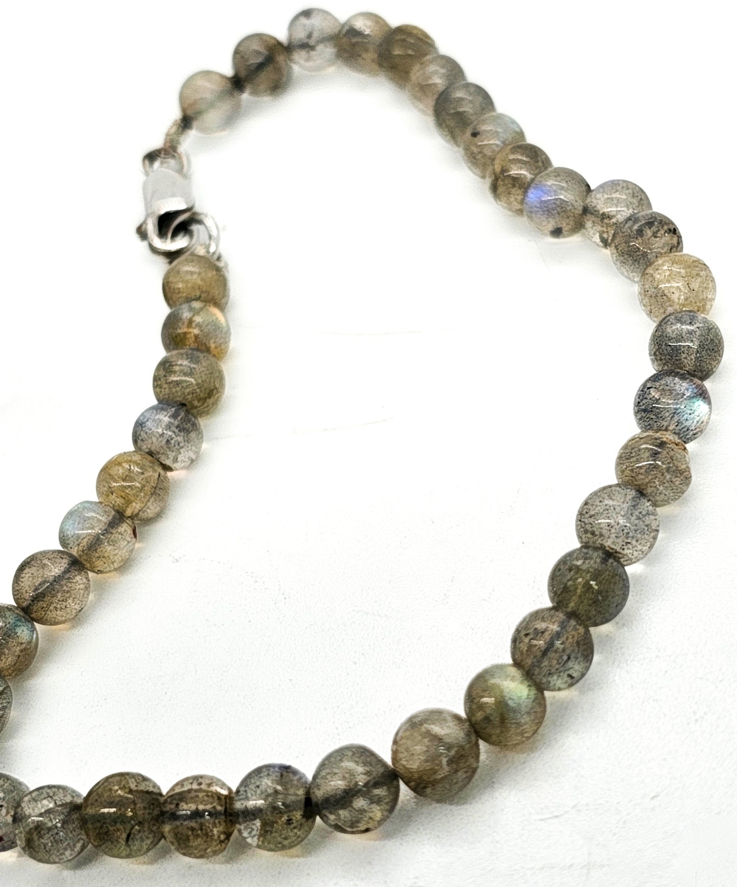 Labradorite flashy beaded sterling silver bracelet