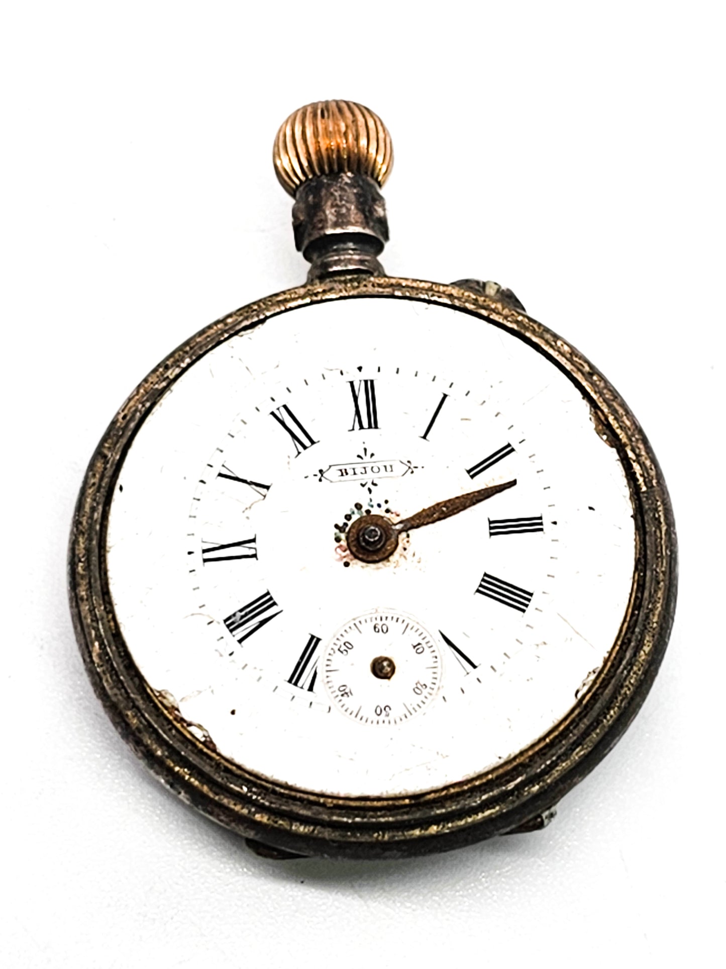 Bijou Bee and flower garden motif antique 900 silver pocket watch non working