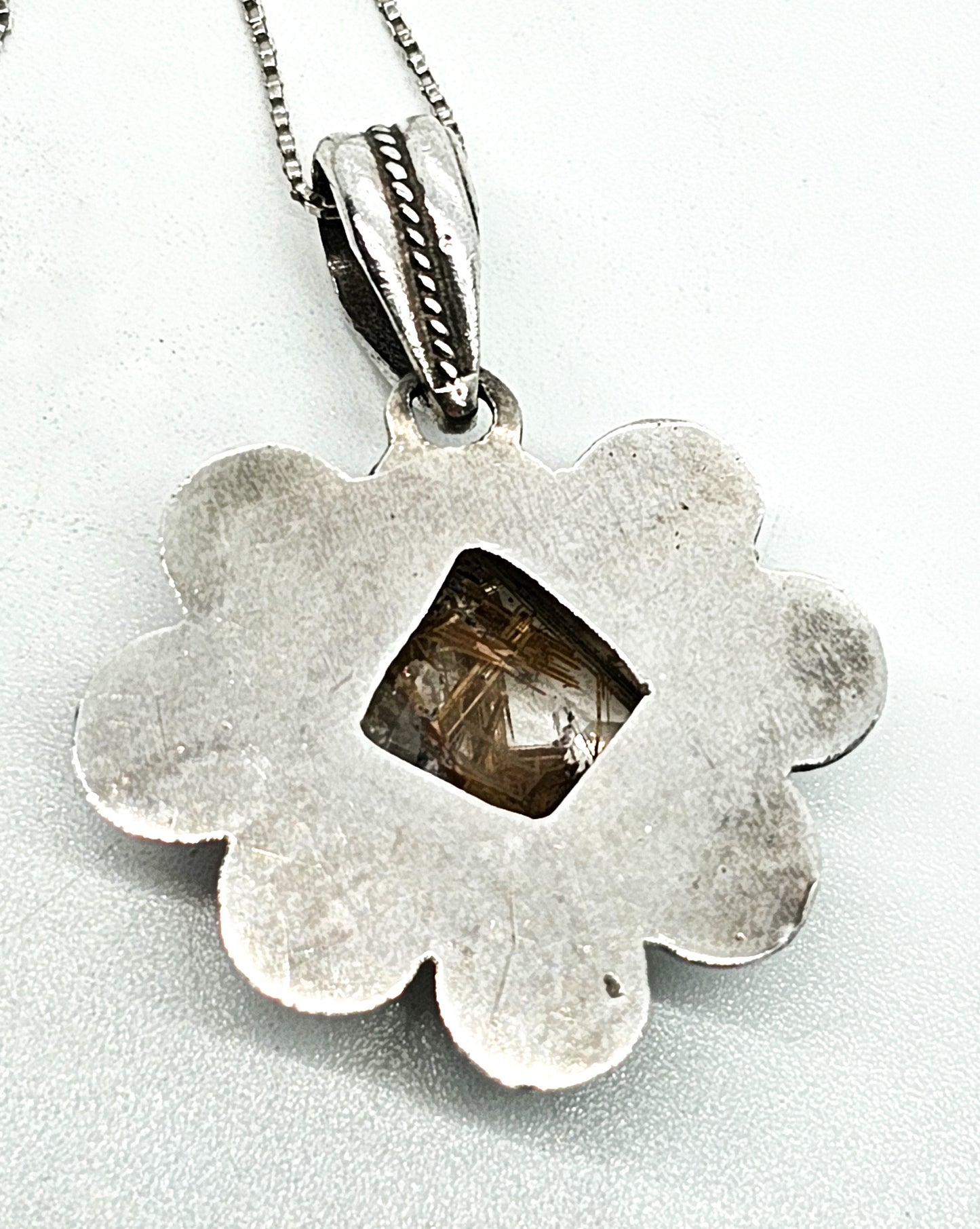 Golden Rutilated quartz vintage sterling silver artisan pendant necklace