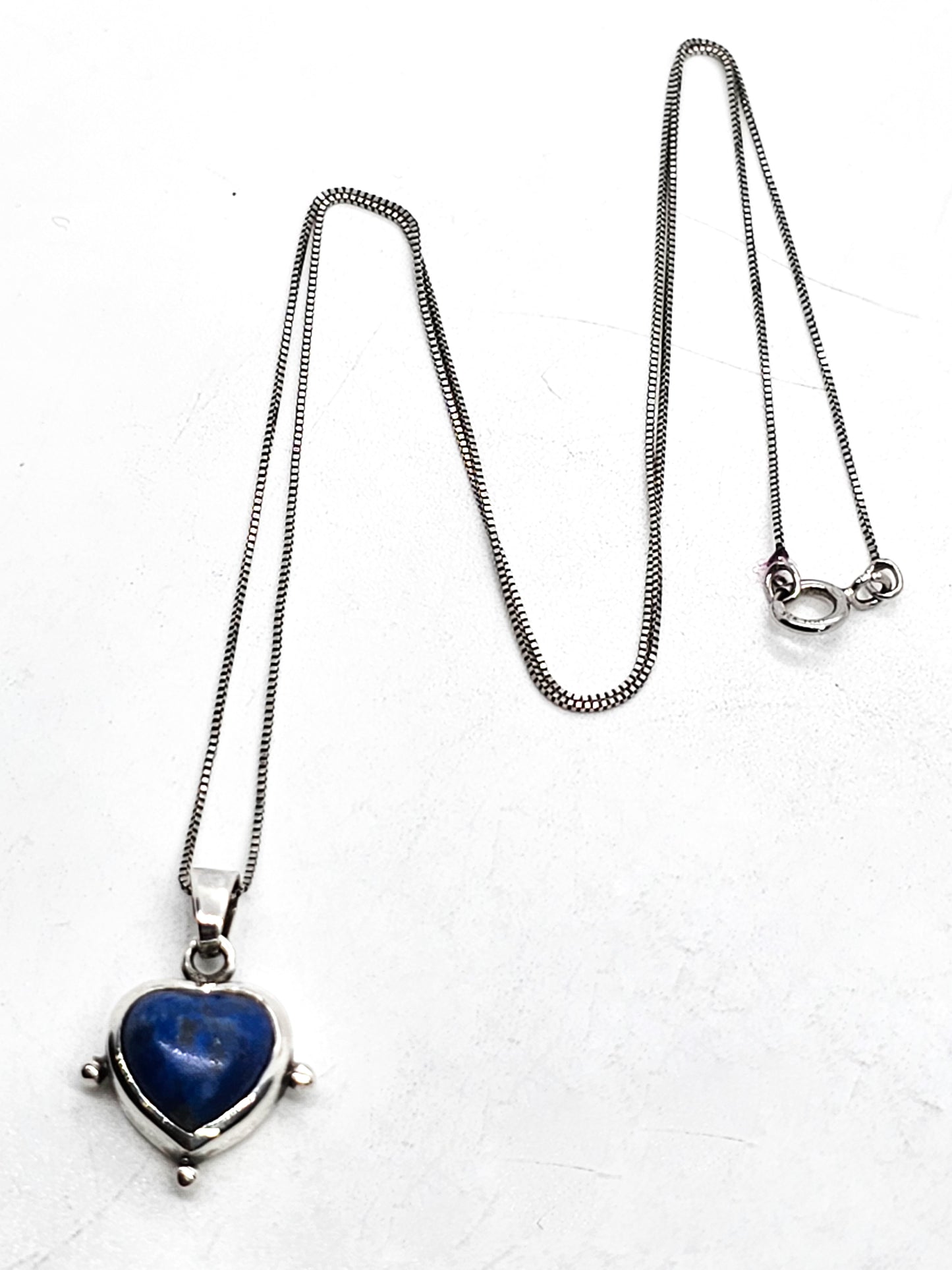Lapis Lazuli small heart shaped tribal vintage sterling silver pendant necklace