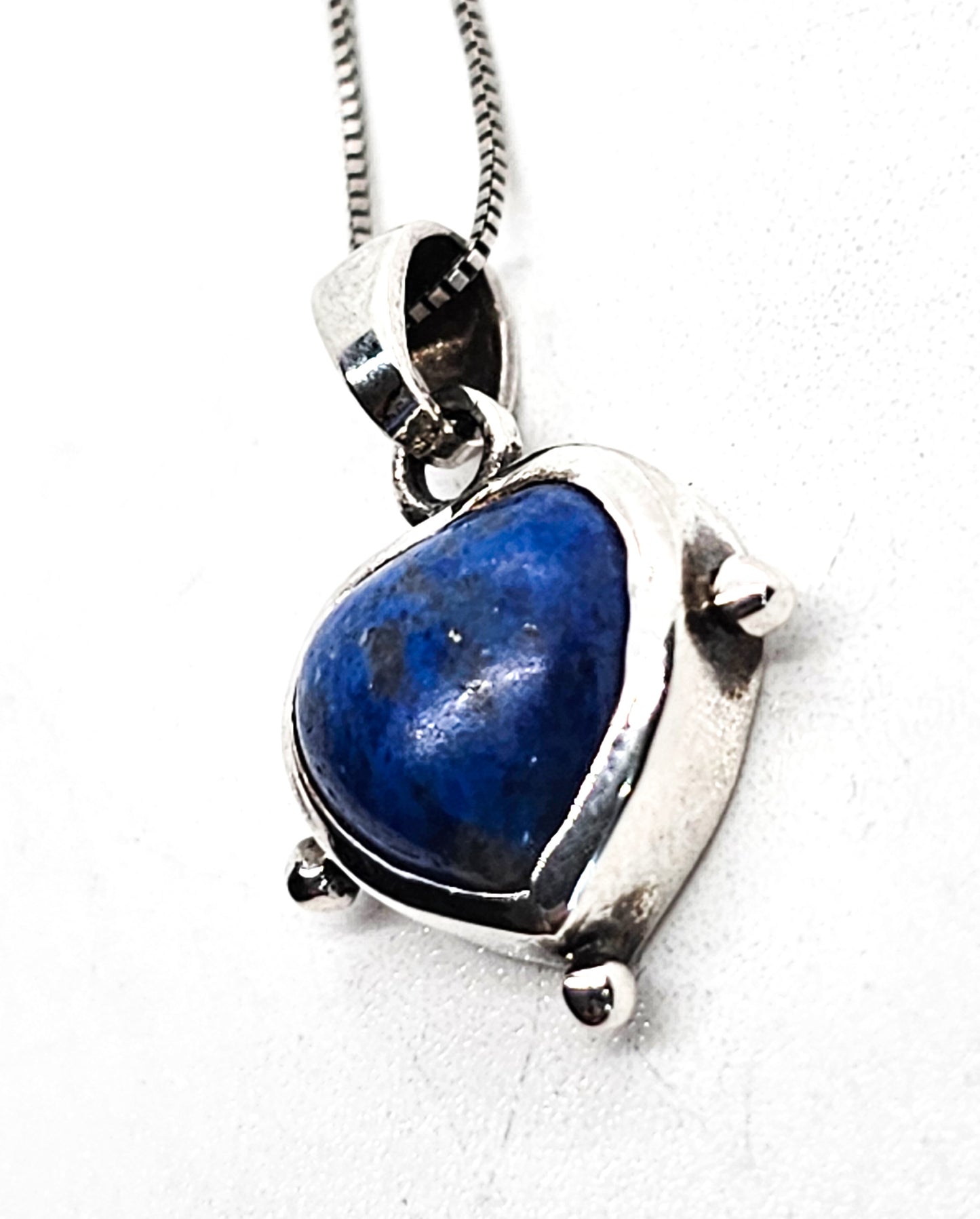 Lapis Lazuli small heart shaped tribal vintage sterling silver pendant necklace
