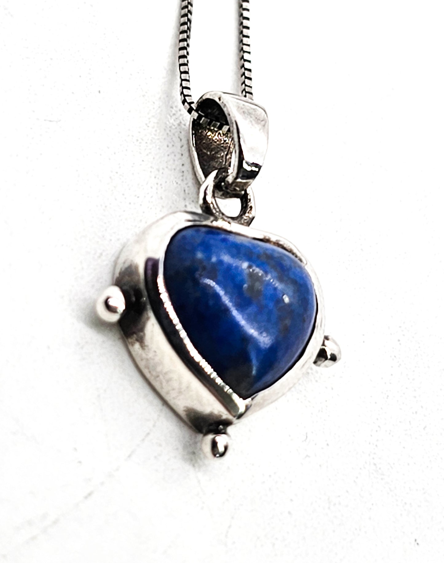 Lapis Lazuli small heart shaped tribal vintage sterling silver pendant necklace