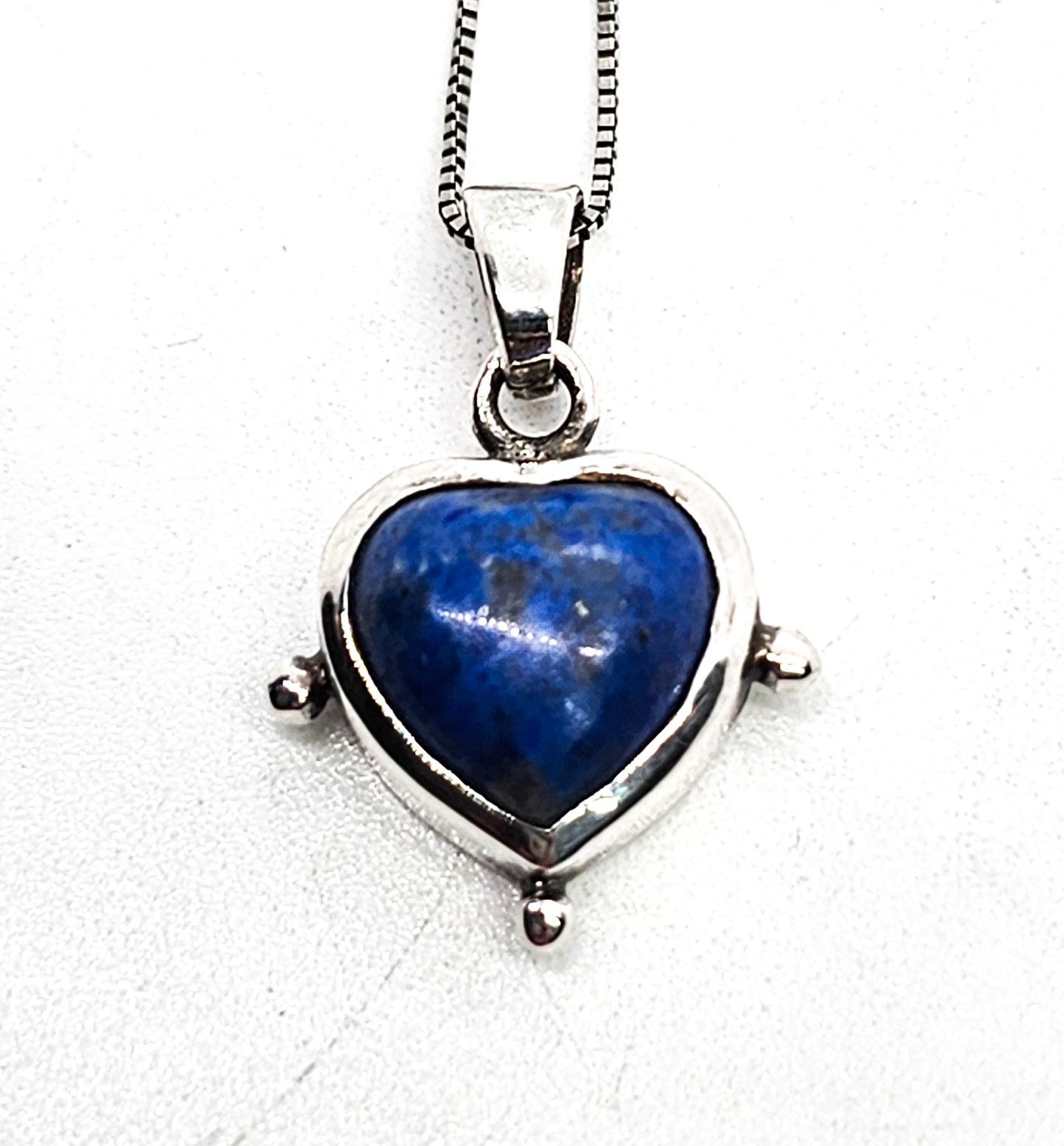 Lapis Lazuli small heart shaped tribal vintage sterling silver pendant necklace