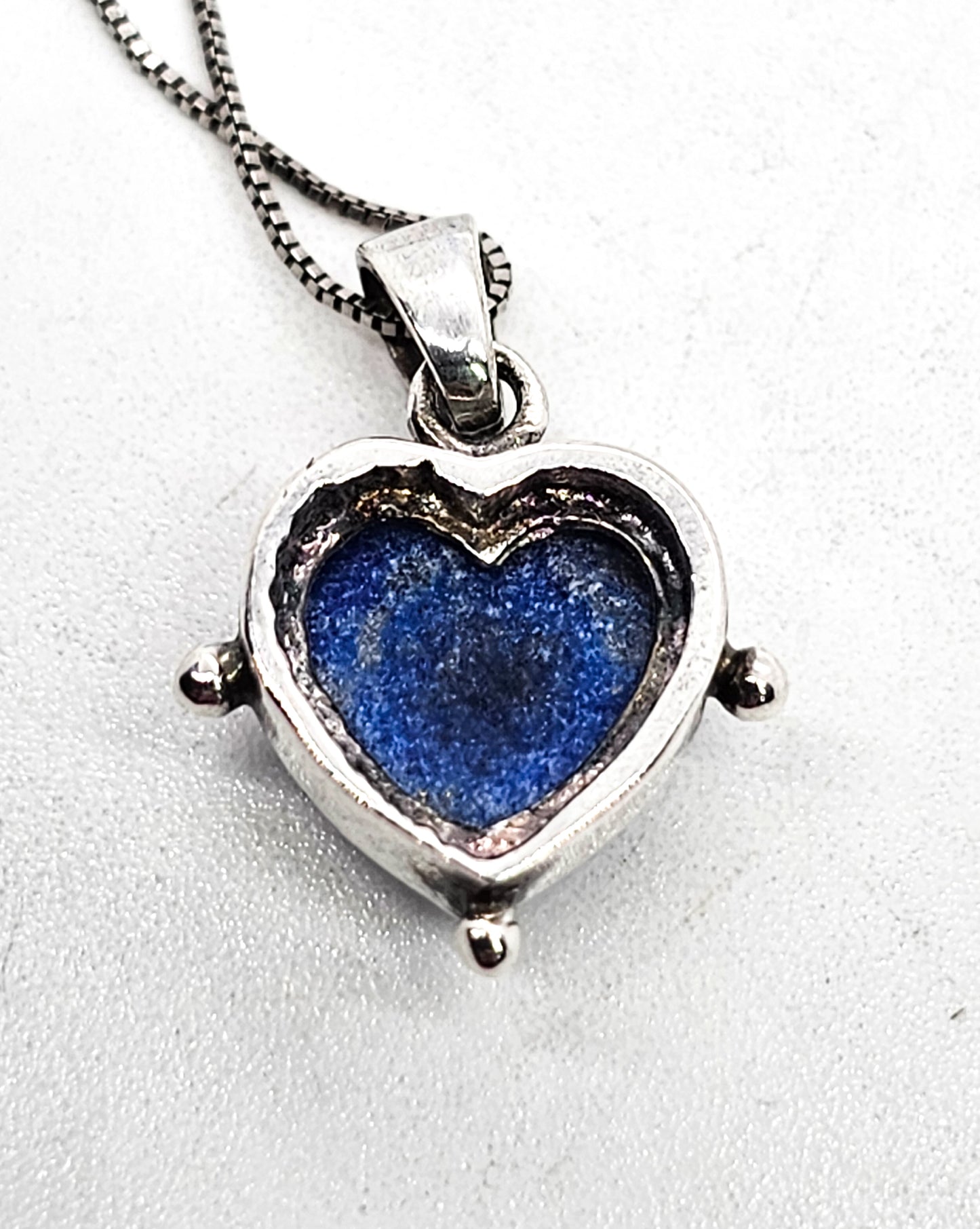 Lapis Lazuli small heart shaped tribal vintage sterling silver pendant necklace