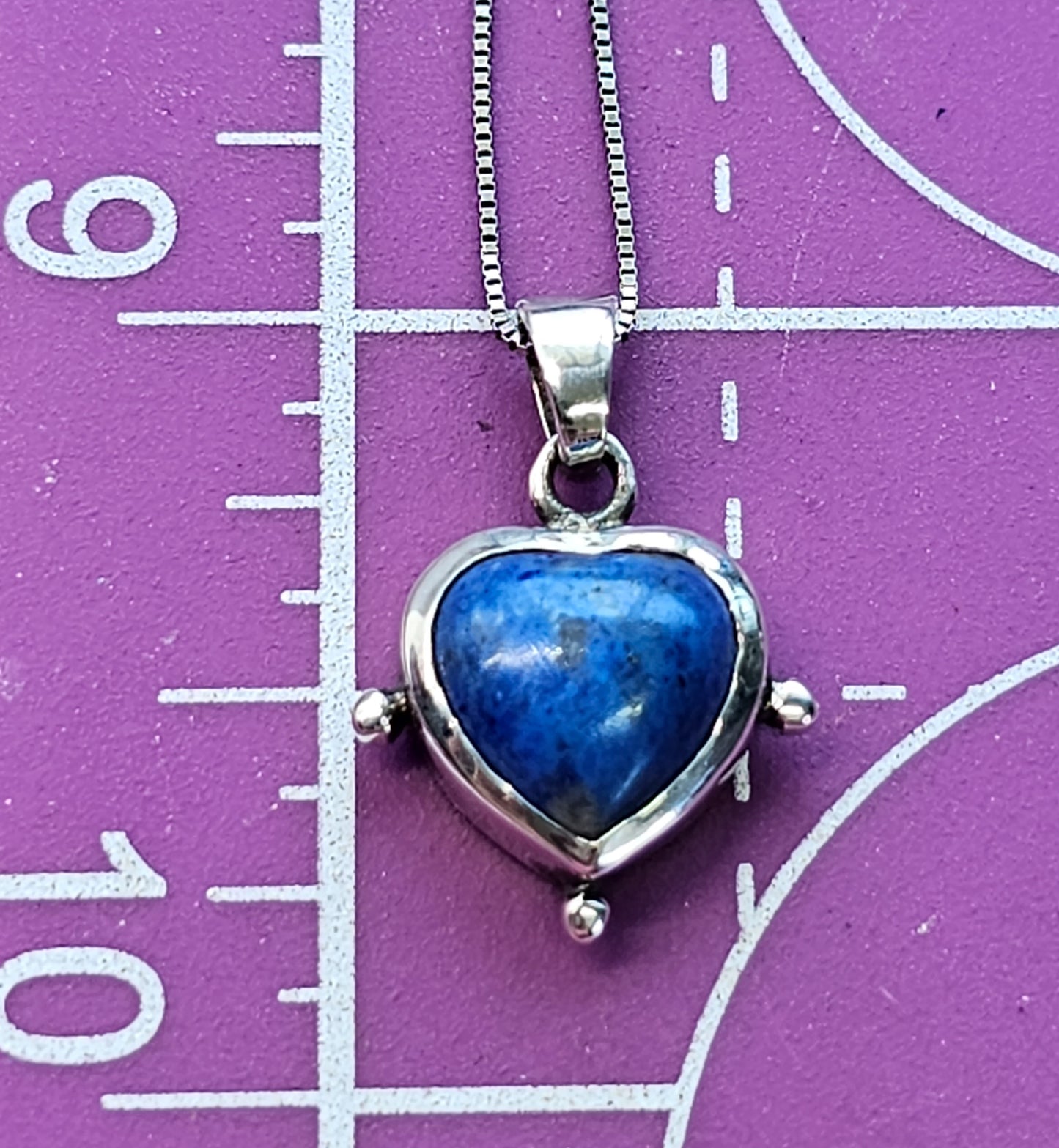 Lapis Lazuli small heart shaped tribal vintage sterling silver pendant necklace