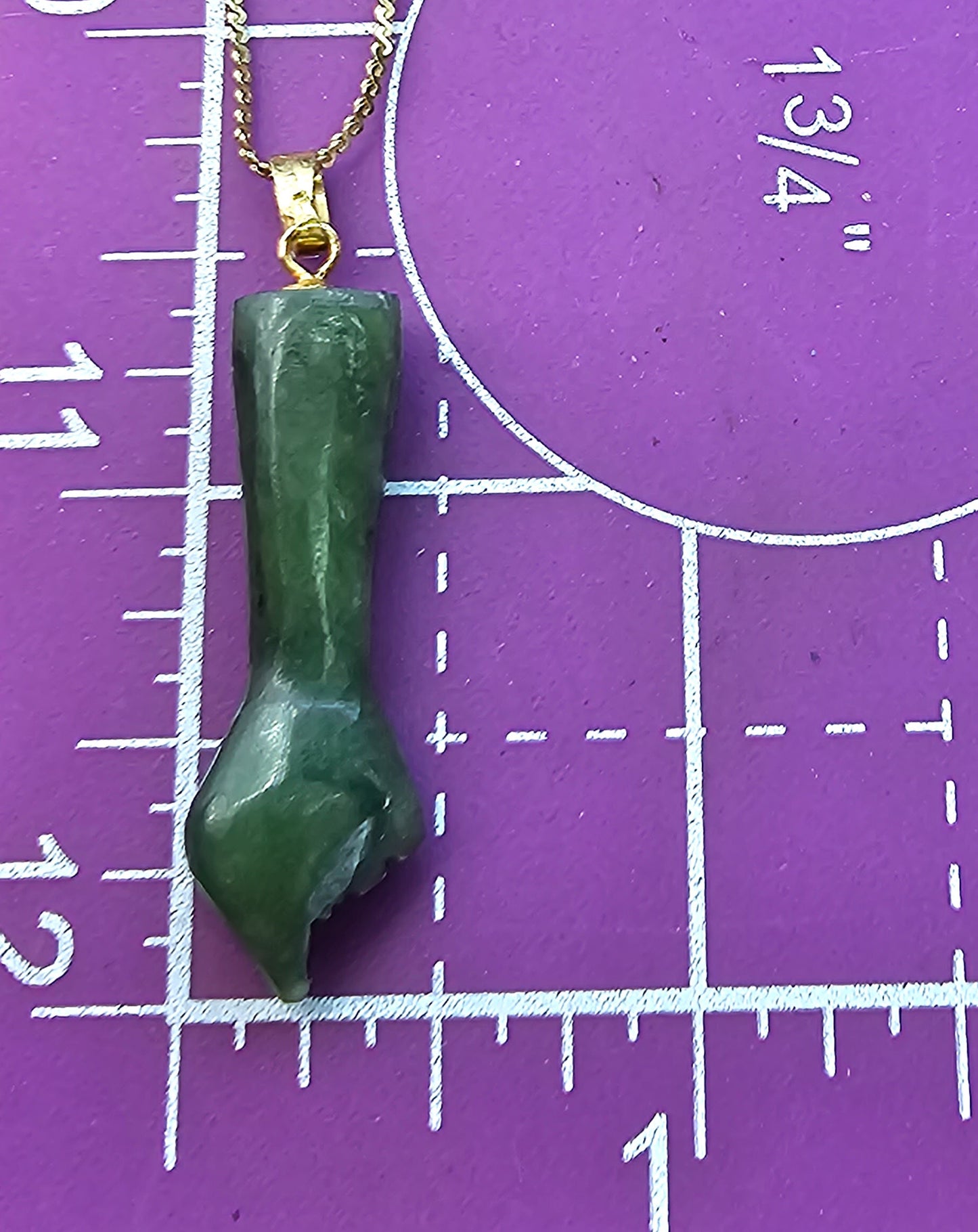 Nephrite Jade green gemstone Mano Figa Vermeil gold filled vintage necklace