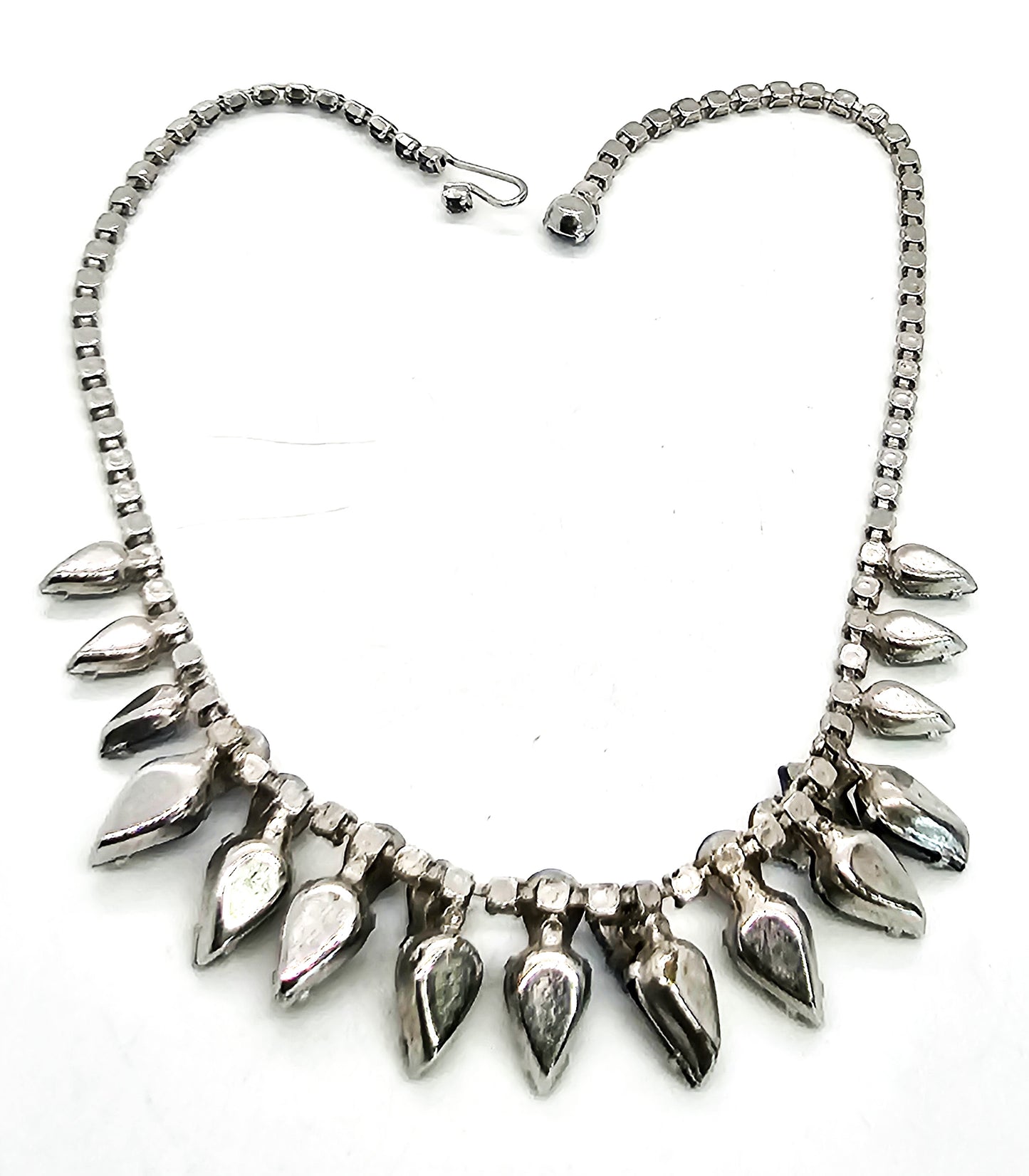 Mid century Dark and light blue pear cut vintage rhinestone statement necklace