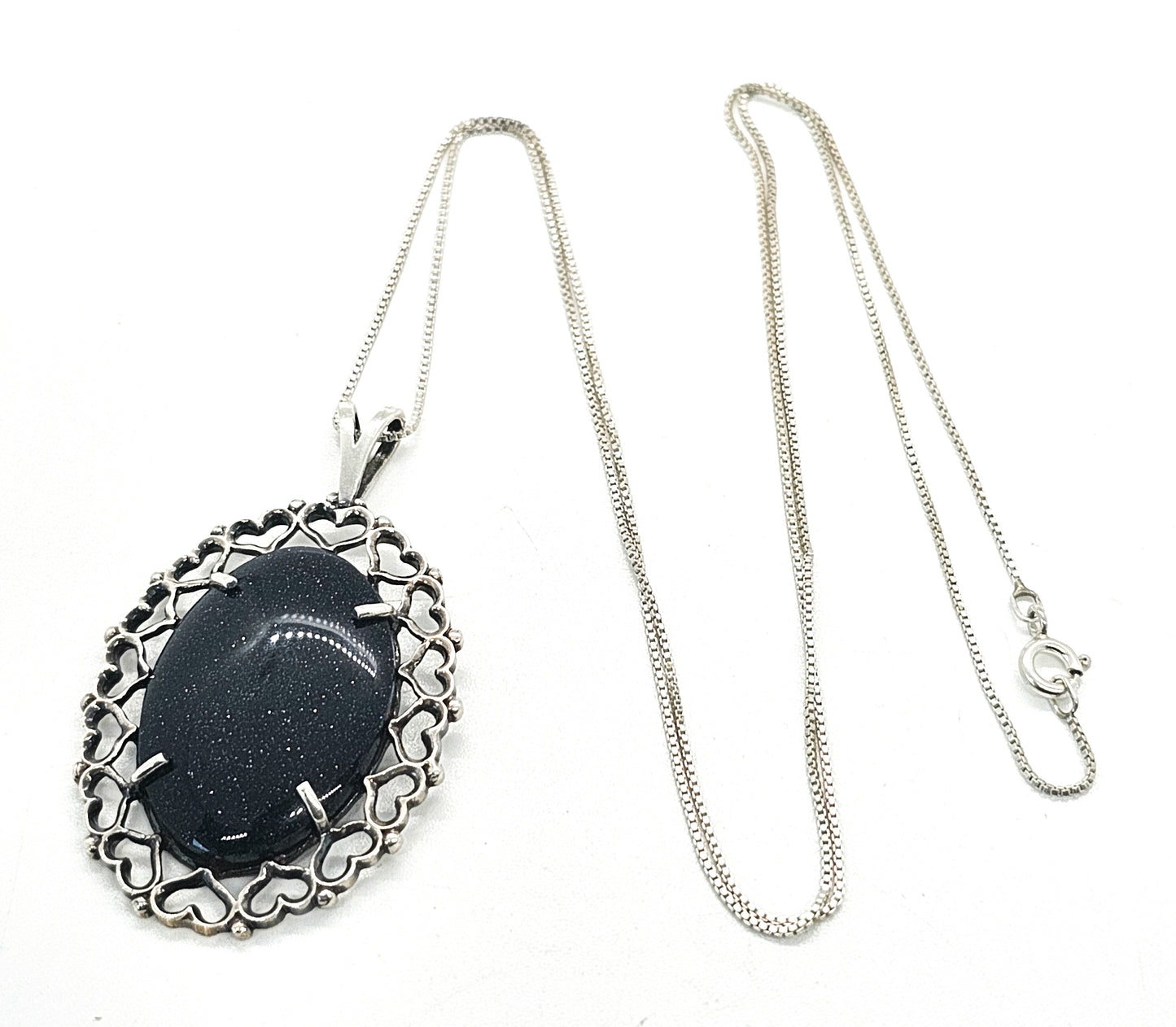 Kabana KBM Heart blue goldstone sterling silvre oval signed pendant 9.2 grams