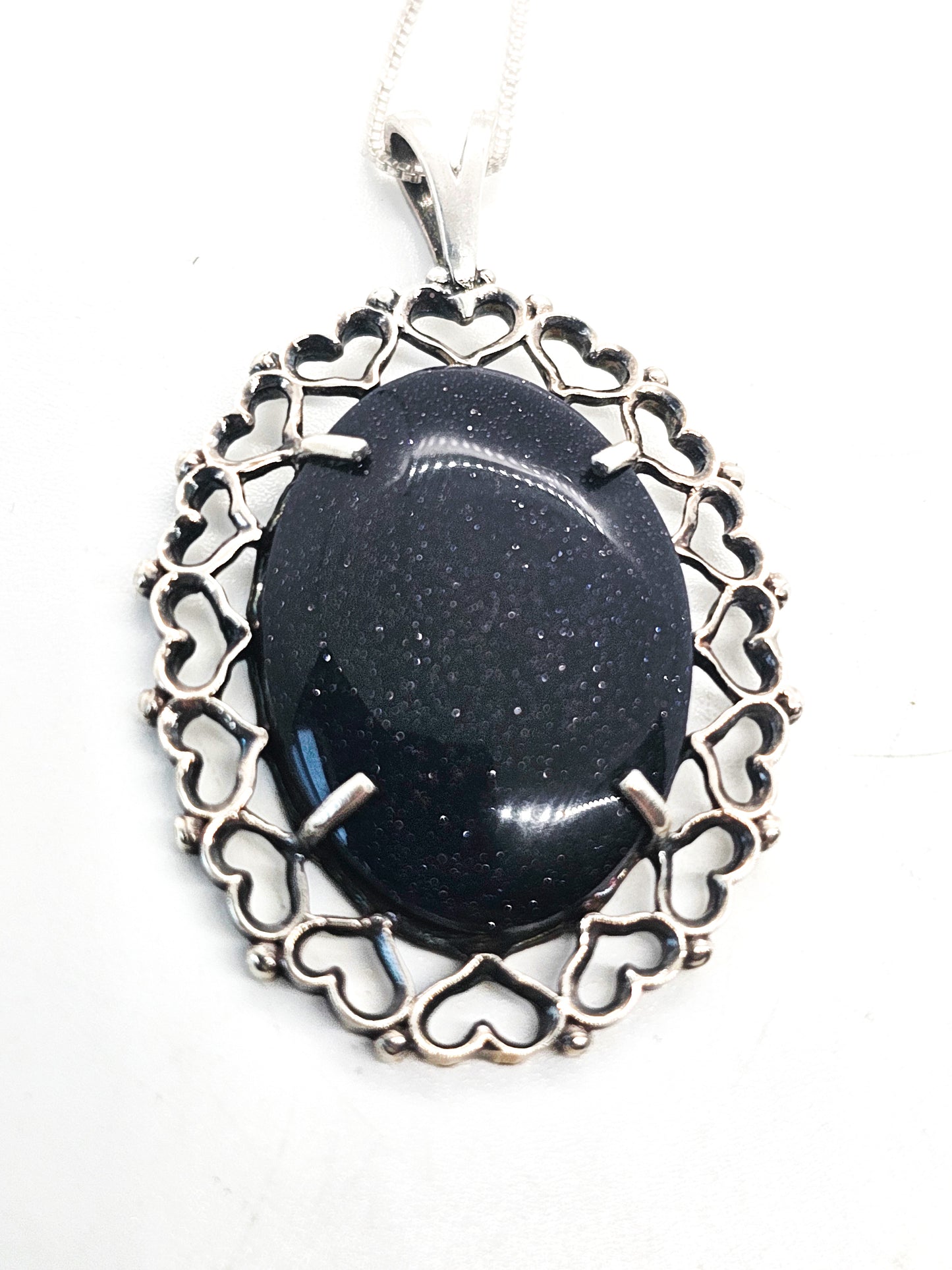Kabana KBM Heart blue goldstone sterling silvre oval signed pendant 9.2 grams