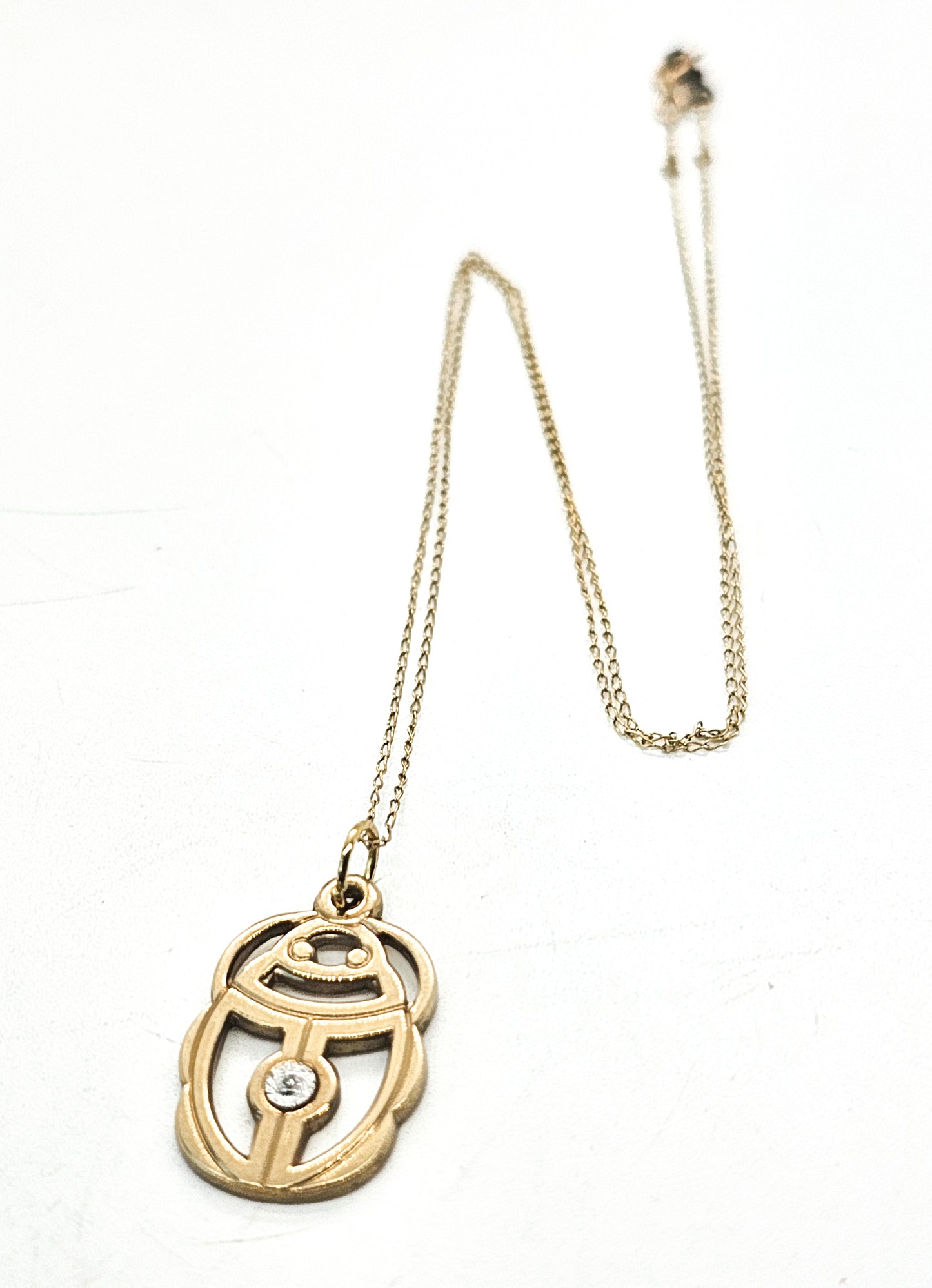 Egyptian revival open work Scarab gold filled CZ vintage necklace