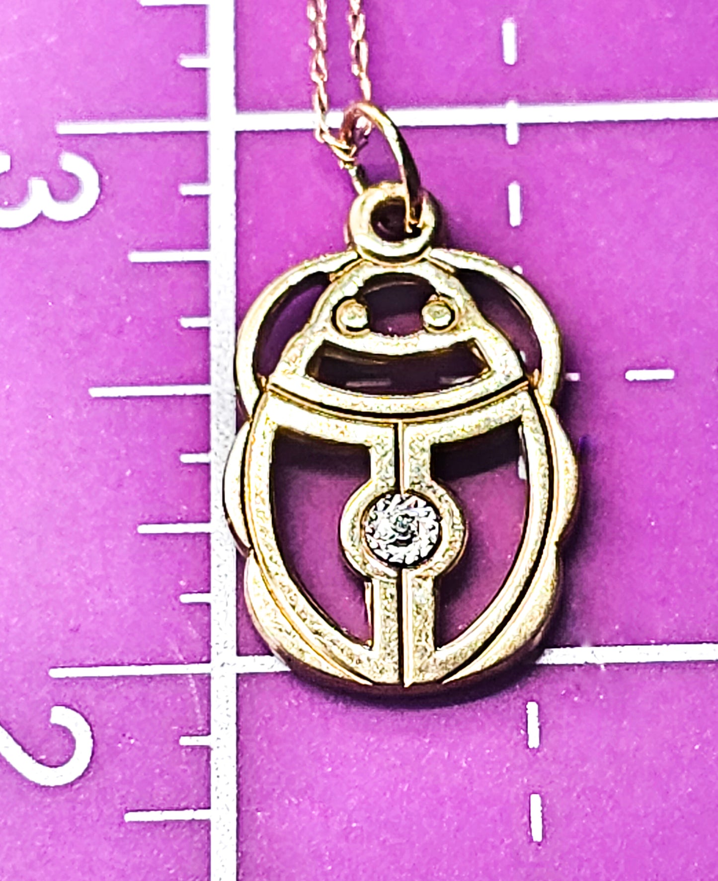 Egyptian revival open work Scarab gold filled CZ vintage necklace