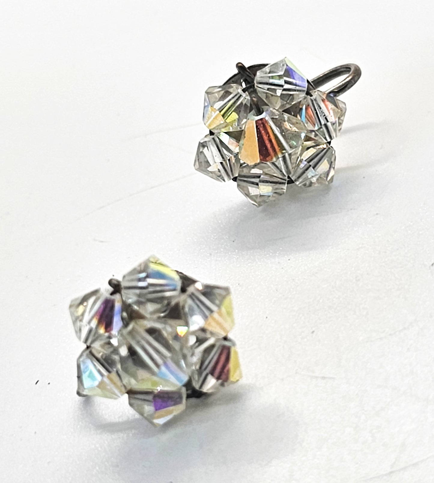Austrian Crystal Aurora borealis small beaded vintage cluster screw back earrings