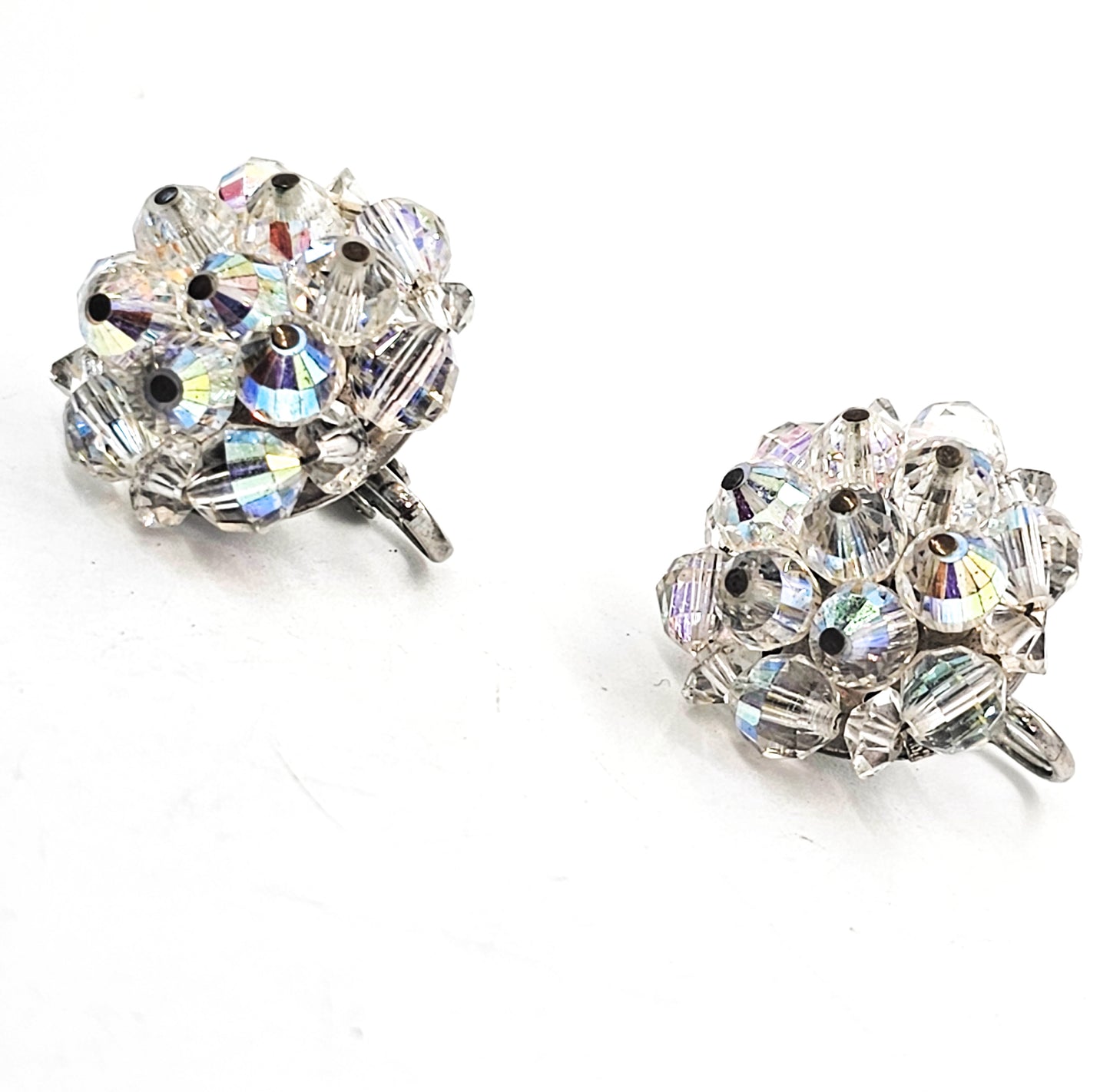 Laguna Austrian crystal Aurora Borealis beaded vintage clip on earrings