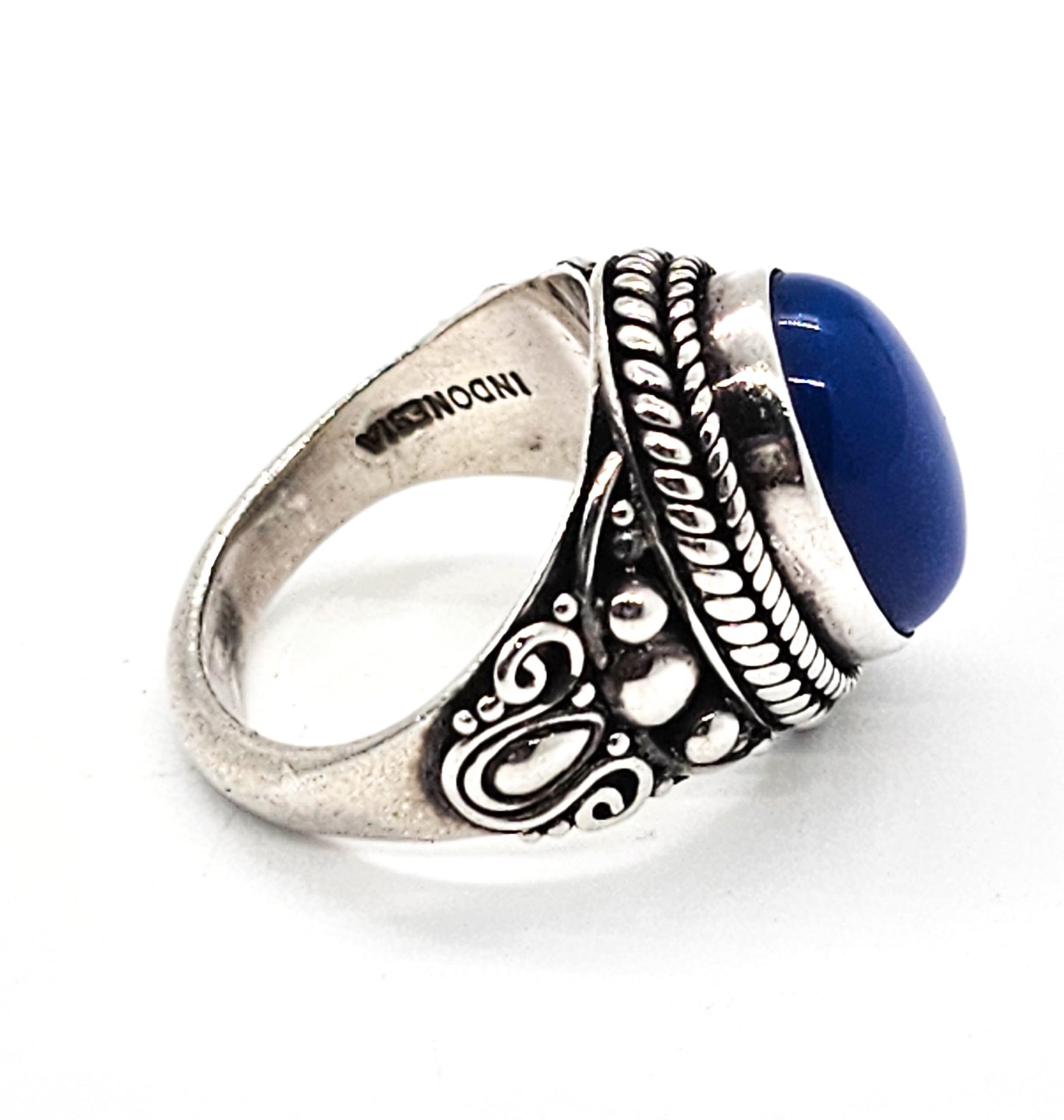 SA Dark Blue tribal filigree vintage sterling silver statement ring size 6 and 1/2