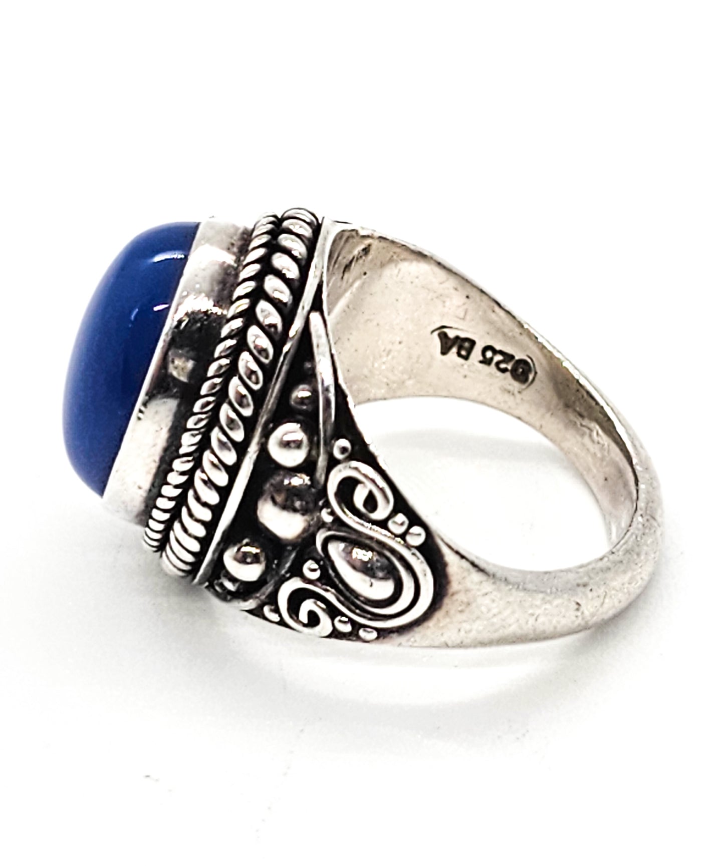 SA Dark Blue tribal filigree vintage sterling silver statement ring size 6 and 1/2