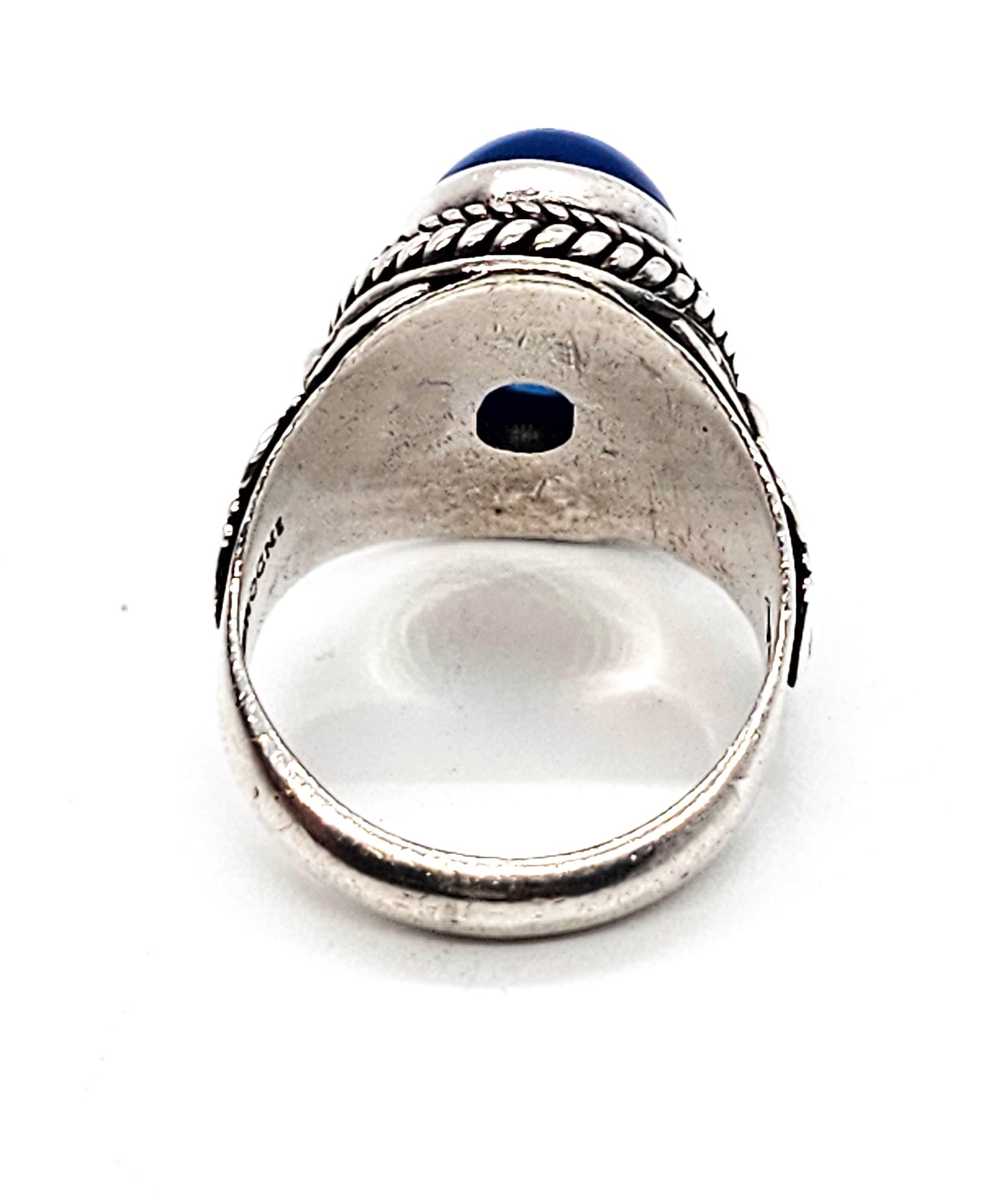 SA Dark Blue tribal filigree vintage sterling silver statement ring size 6 and 1/2