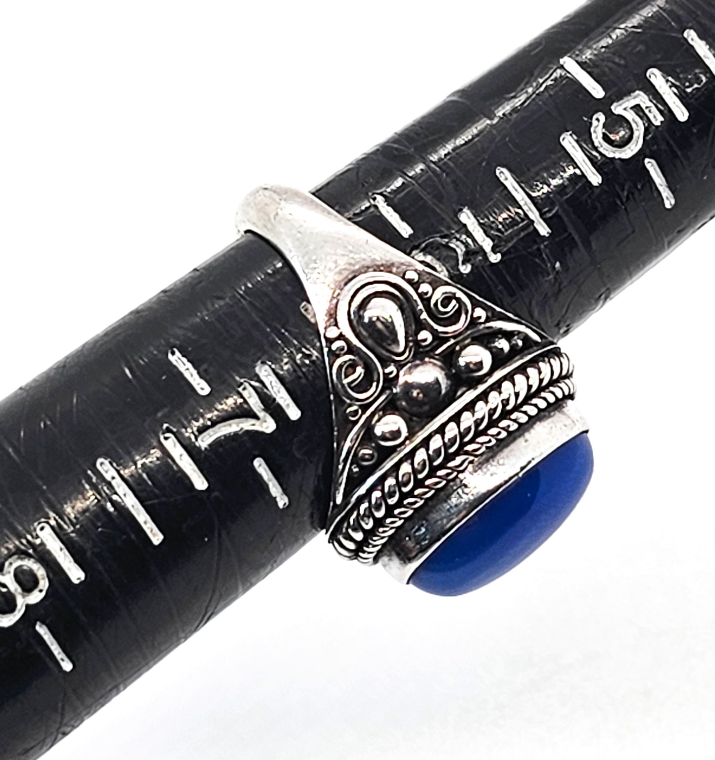 SA Dark Blue tribal filigree vintage sterling silver statement ring size 6 and 1/2