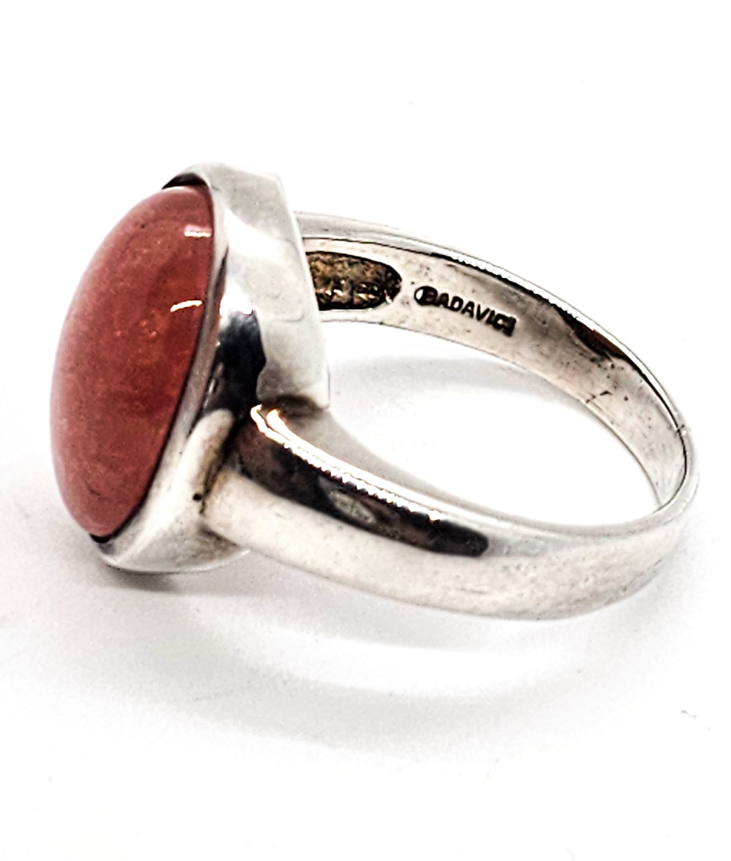 Badavichi Rhodonite pink gemstone signed vintage sterling silver ring size 10