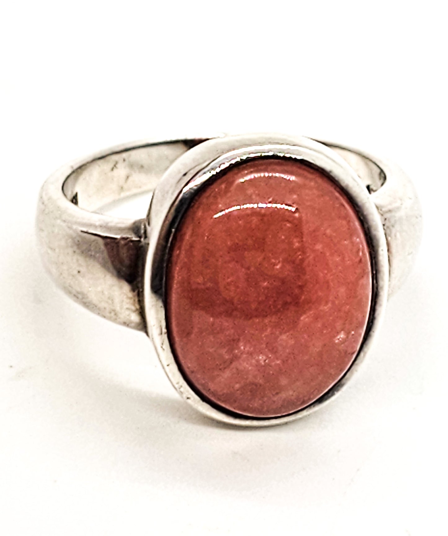 Badavichi Rhodonite pink gemstone signed vintage sterling silver ring size 10