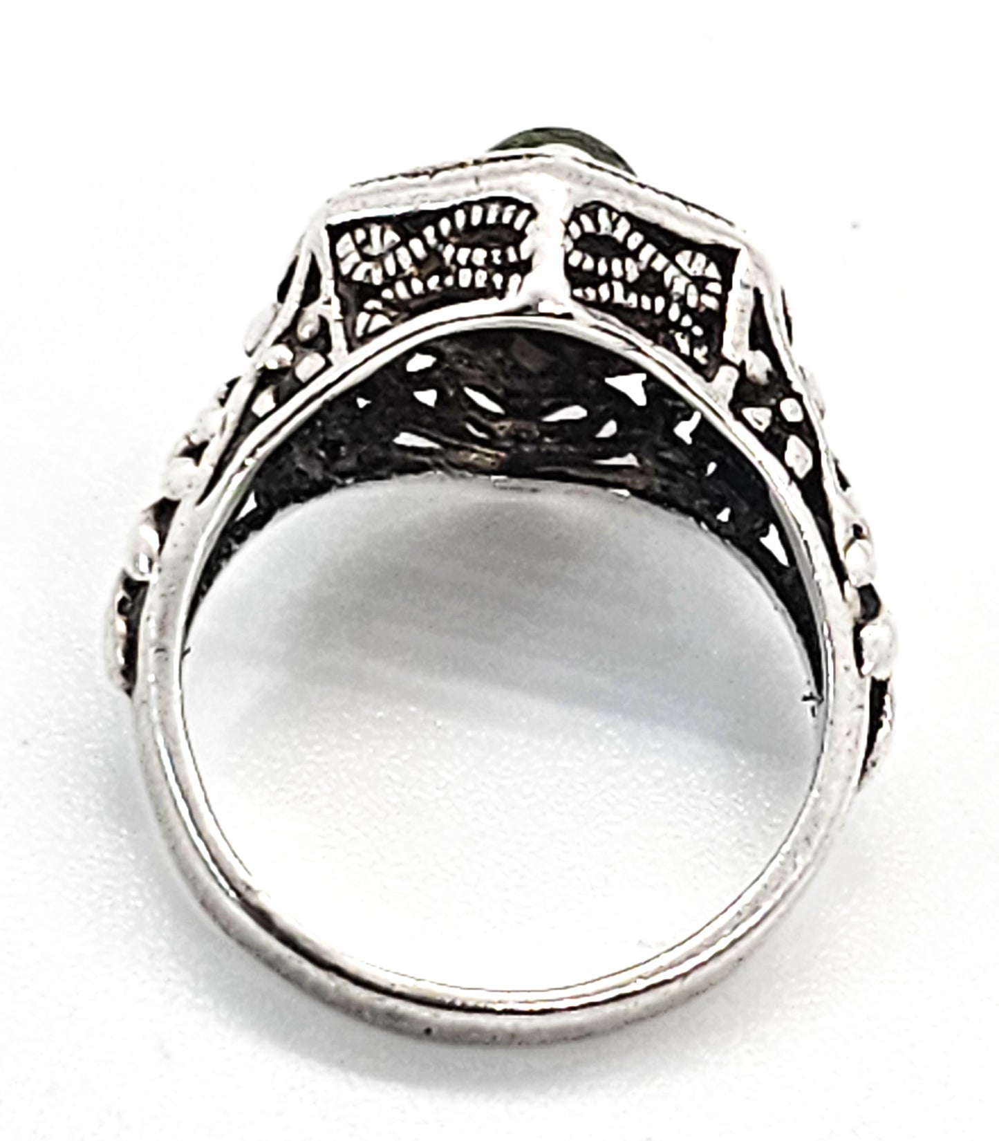 Art Deco carnelian inlay green gemstone sterling silver antique ring size 7