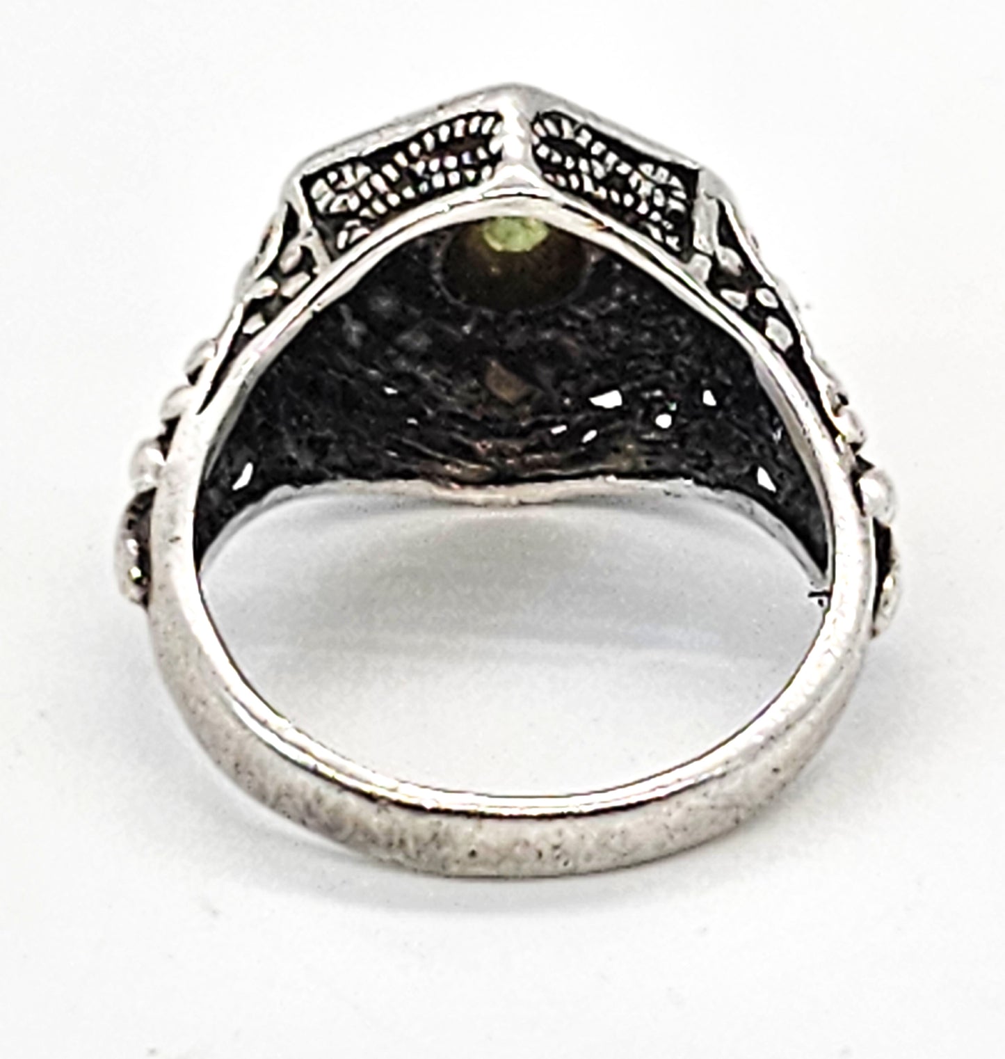 Art Deco carnelian inlay green gemstone sterling silver antique ring size 7