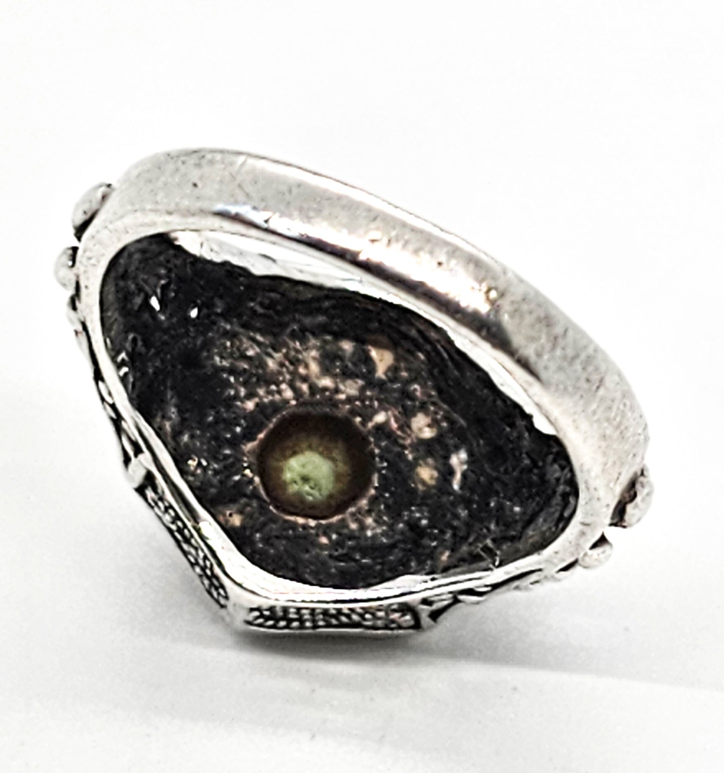 Art Deco carnelian inlay green gemstone sterling silver antique ring size 7