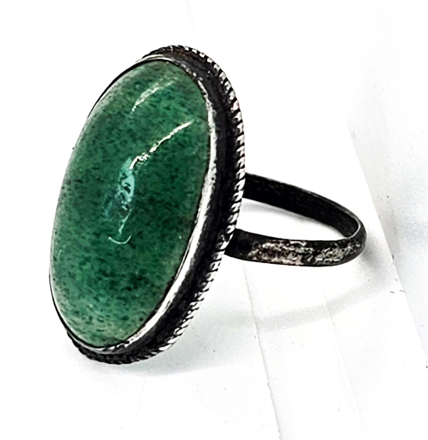 Nephrite Jade vintage green jade gemstone sterling silver ring size 8