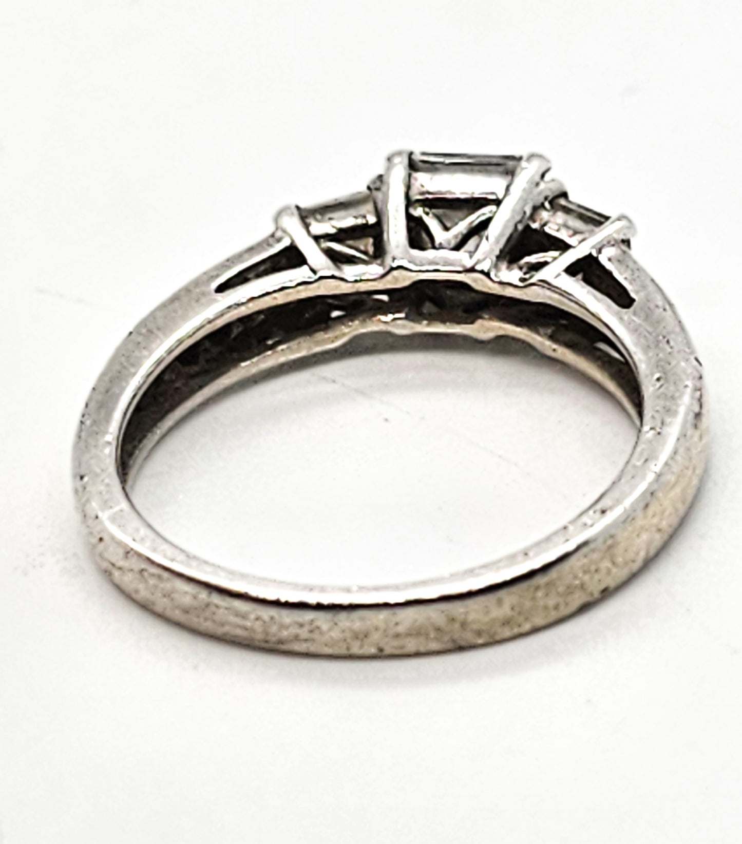 Princess cut three stone past present future CZ sterling silver ring size 7