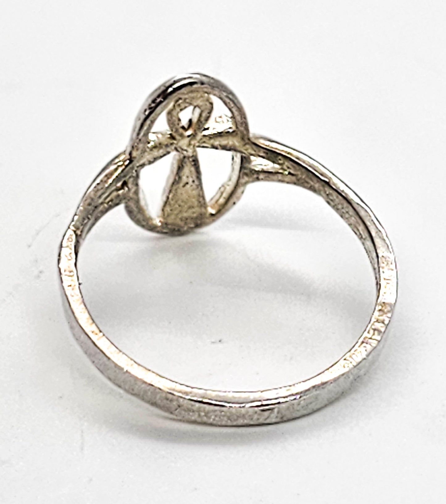 Ankh Key of Life Egyptian Revival vintage sterling silver open work ring size 7.5