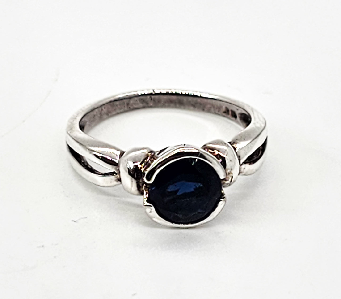 Lab created Sapphire vintage split shank half bezel sterling silver ring size 7