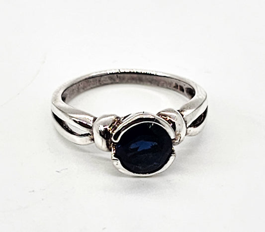 Lab created Sapphire vintage split shank half bezel sterling silver ring size 7