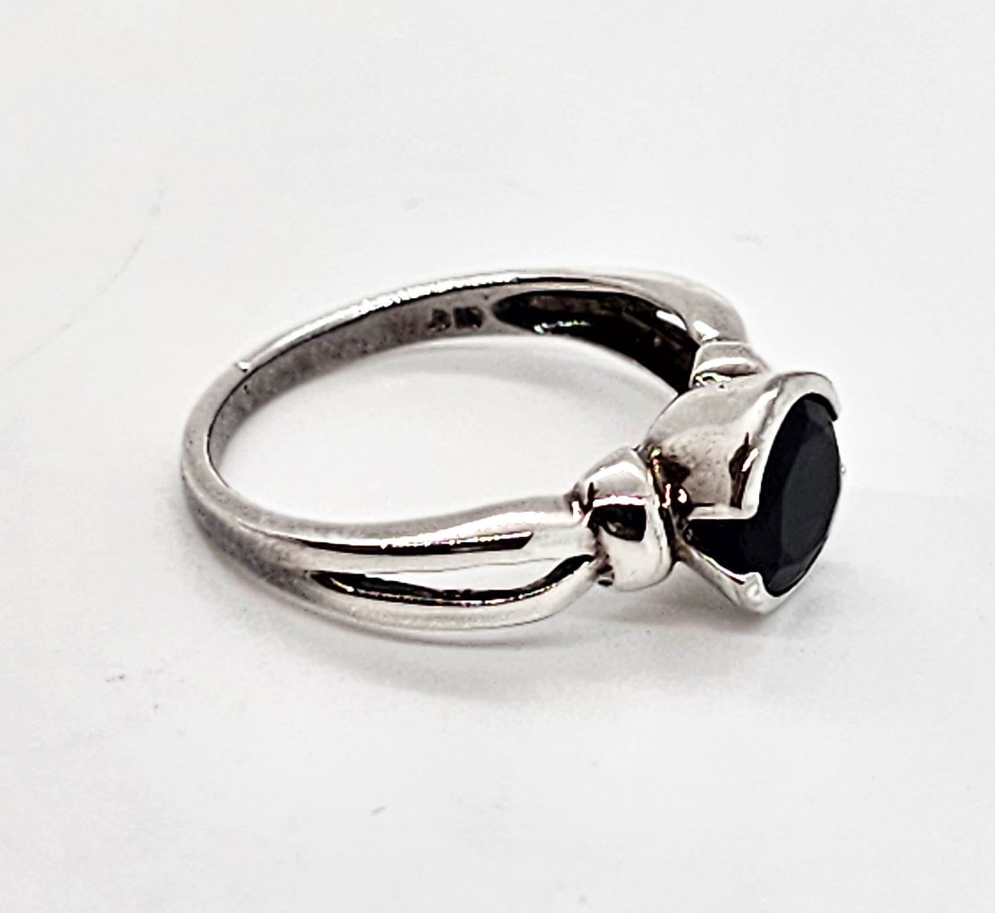 Lab created Sapphire vintage split shank half bezel sterling silver ring size 7