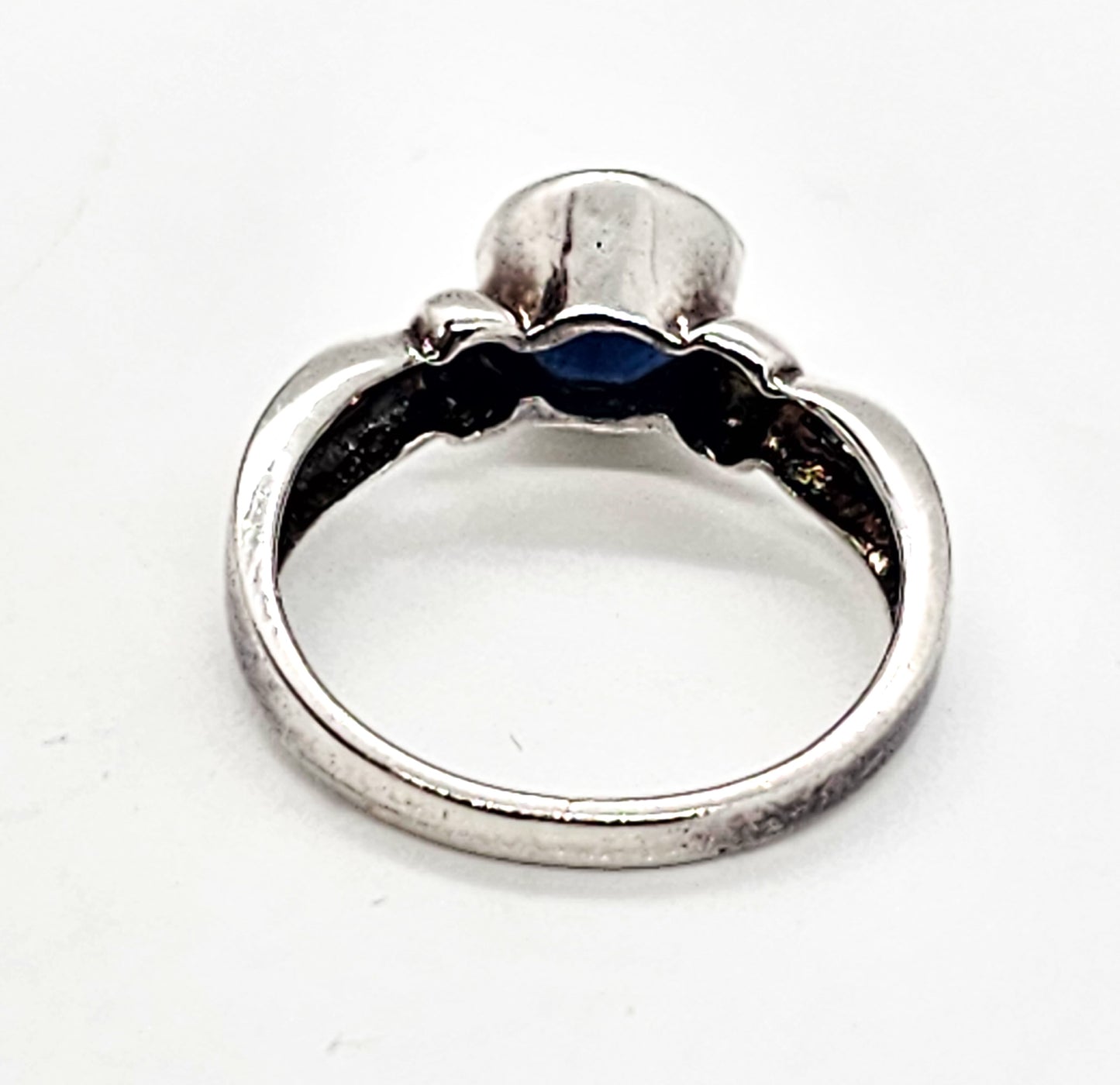 Lab created Sapphire vintage split shank half bezel sterling silver ring size 7