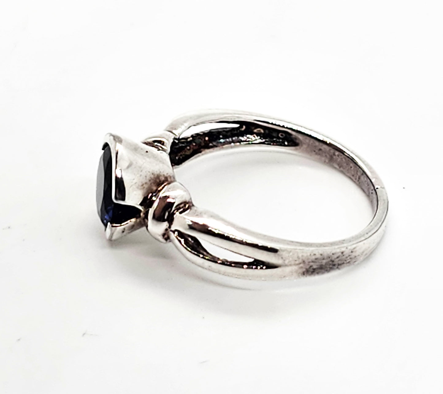 Lab created Sapphire vintage split shank half bezel sterling silver ring size 7