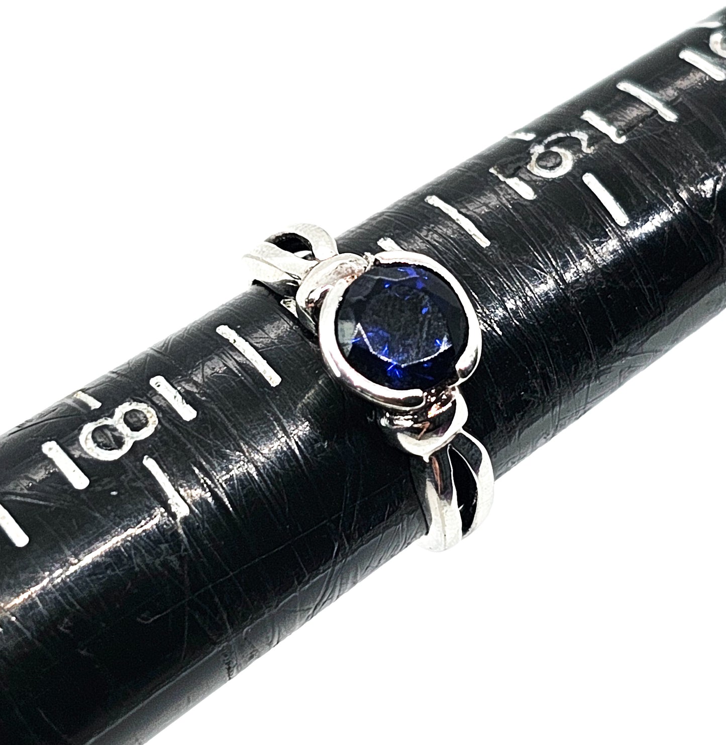 Lab created Sapphire vintage split shank half bezel sterling silver ring size 7