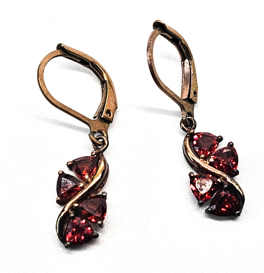 Karis Rose Gold plated trillium cut synthetic garnet drop earrings